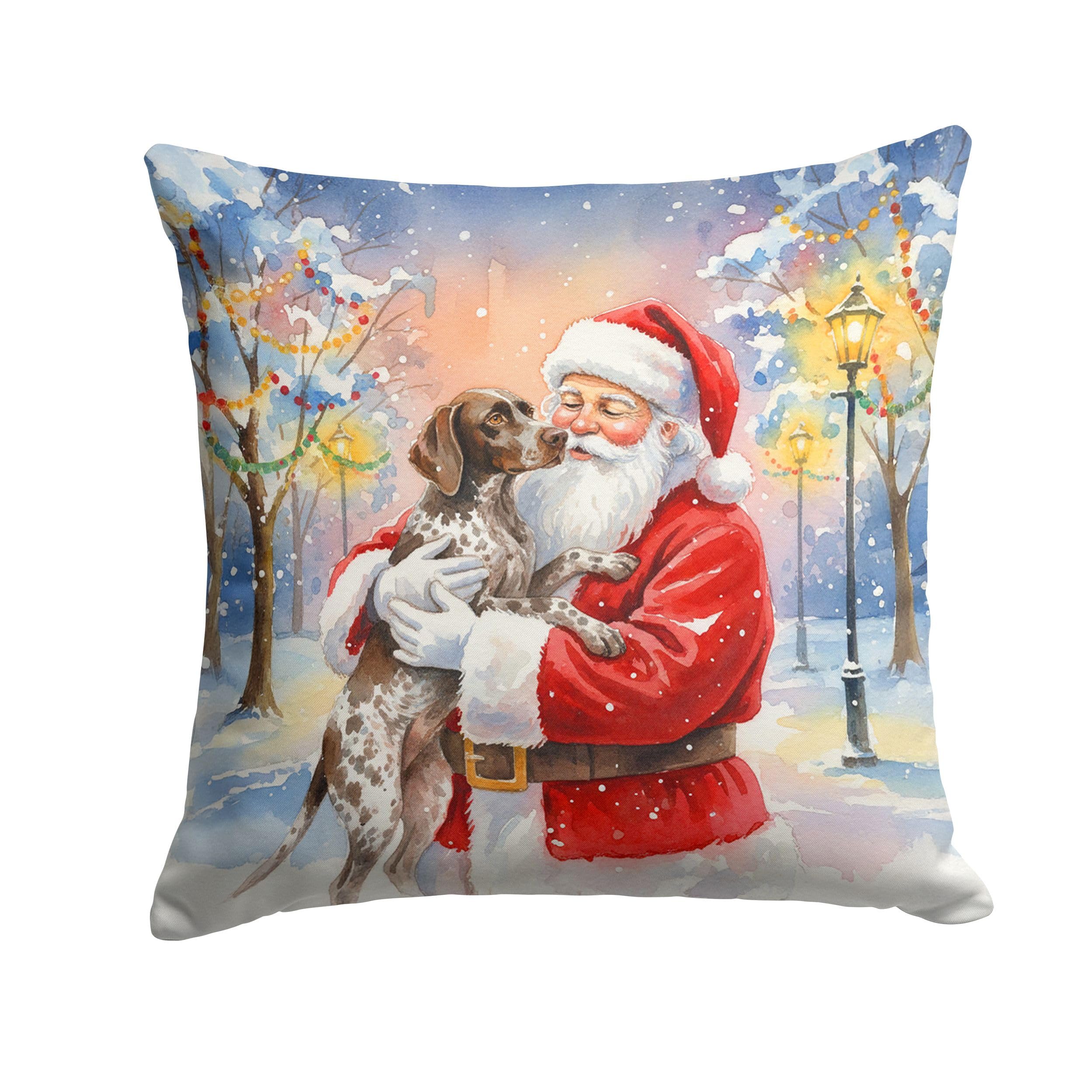 Carolines Treasures German Shorthaired Pointer with Santa Claus Throw Pillow Decorative Indoor Outdoor Accent Cushion for Couch, Bed or Patio, 14Hx14W