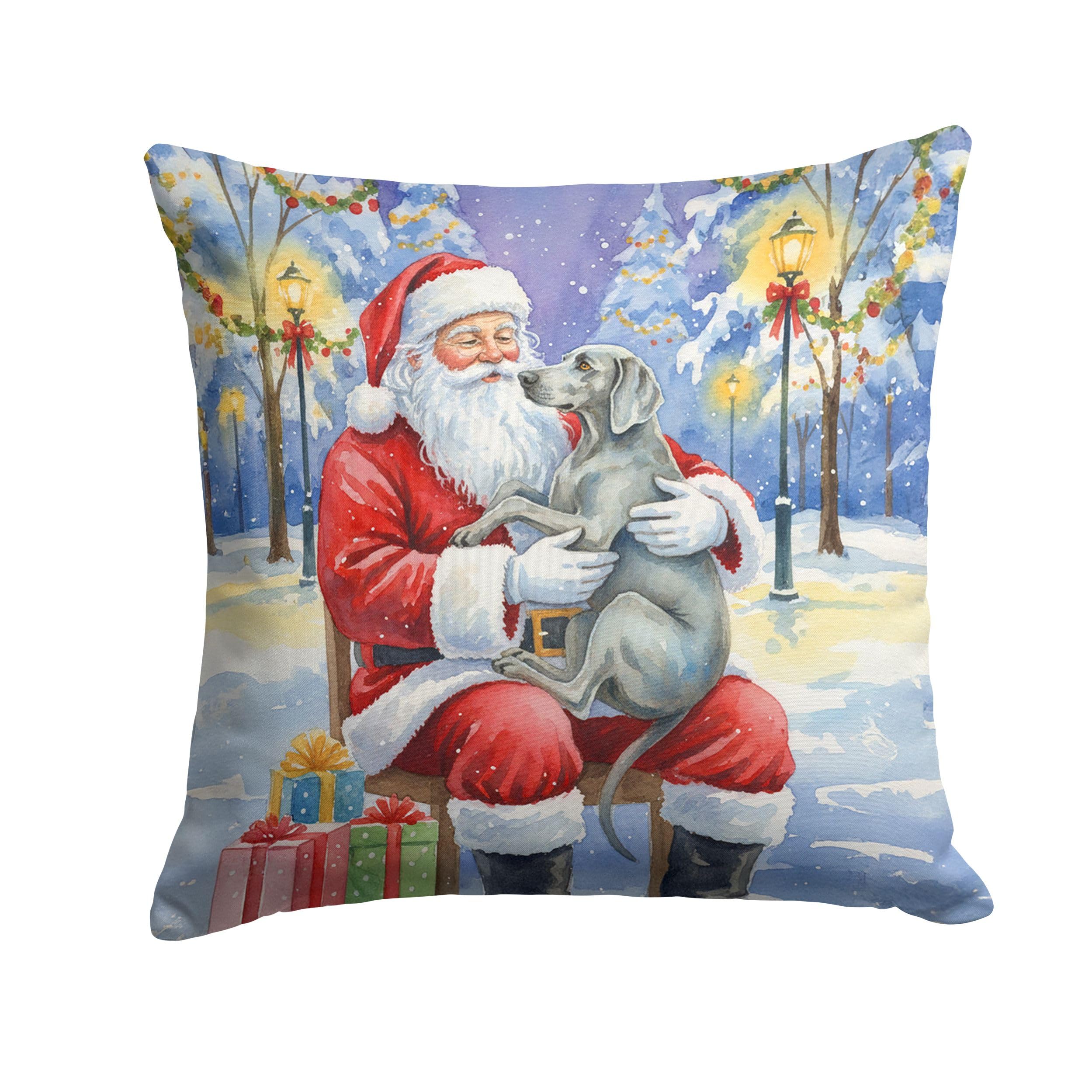 Carolines Treasures Weimaraner with Santa Claus Throw Pillow Decorative Indoor Outdoor Accent Cushion for Couch, Bed or Patio, 14Hx14W