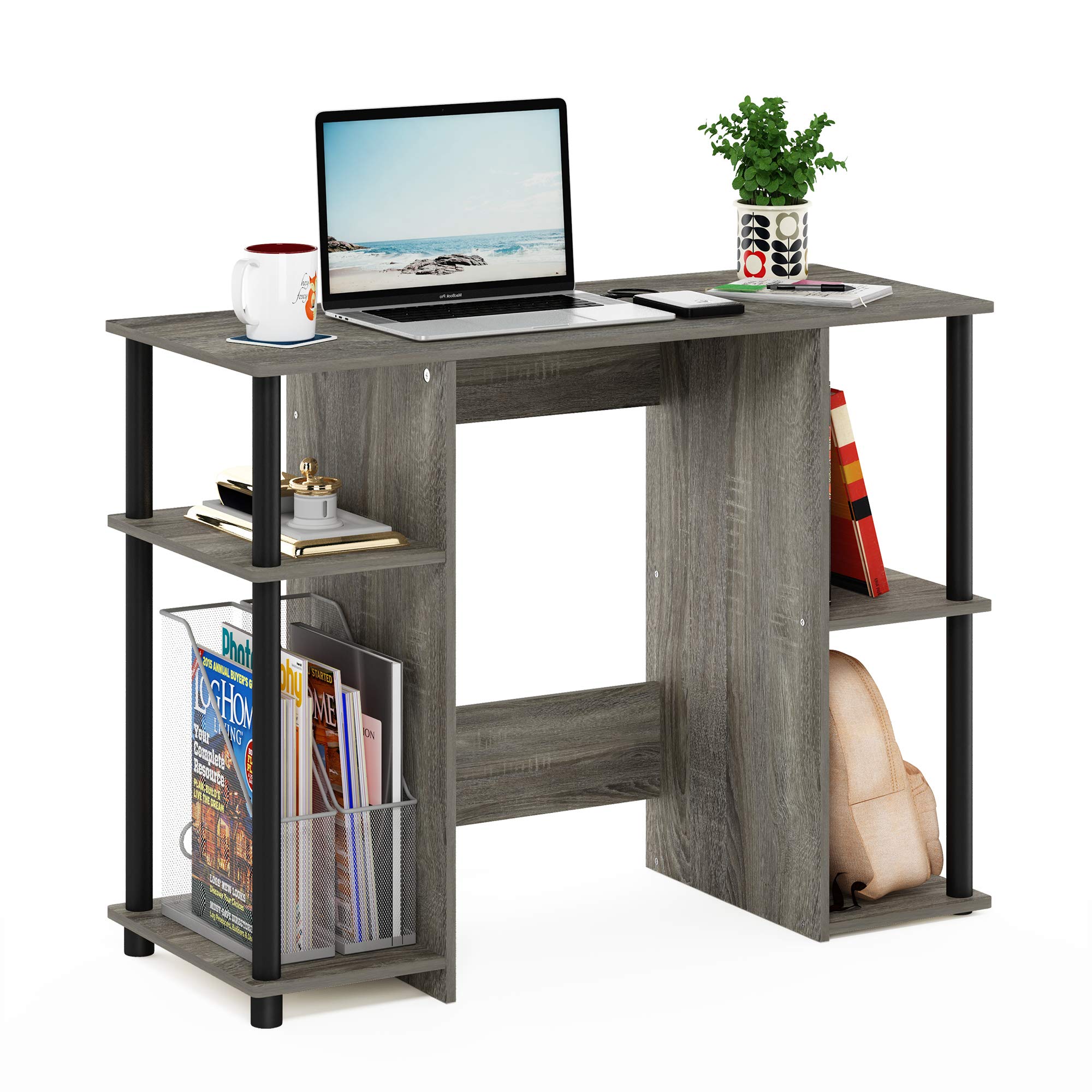 Furinno 15112 JAYA Compact Computer Study Desk, French Oak Grey/Black