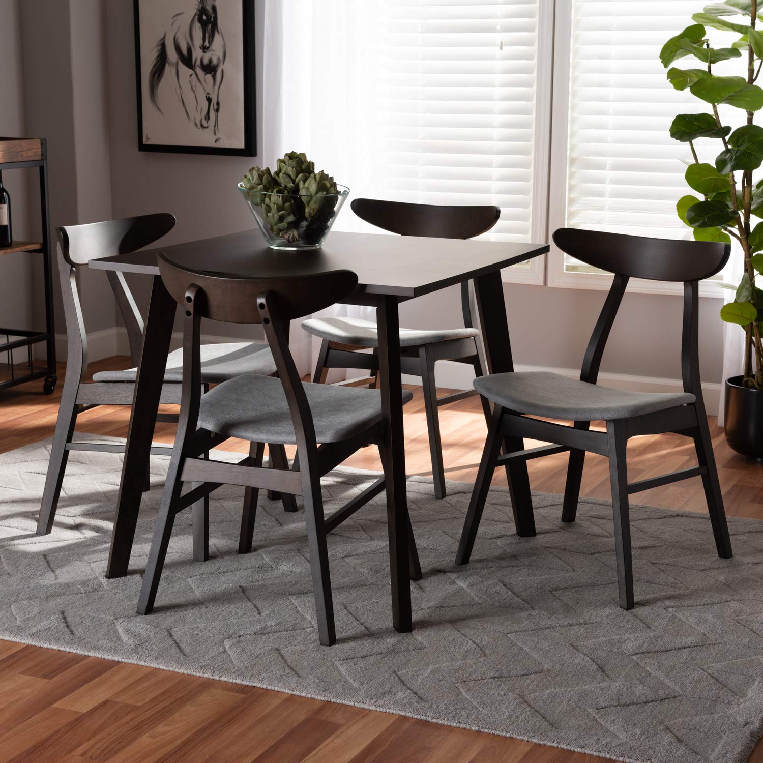 Baxton Studio Britte Upholstered Dark Oak 5-Piece Wood Dining Set In Light Gray