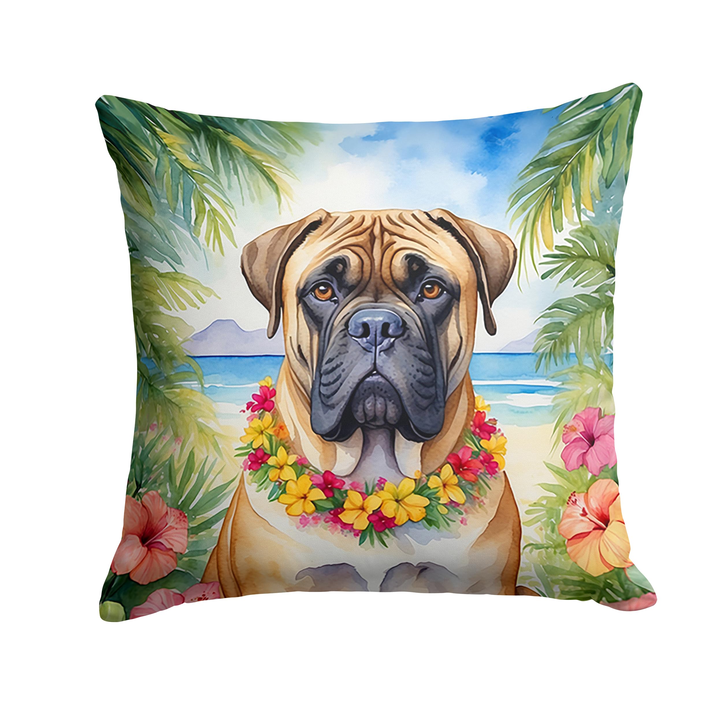Carolines Treasures Luau Party Decorative Throw Pillow, 18Hx18W, Bullmastiff 6395