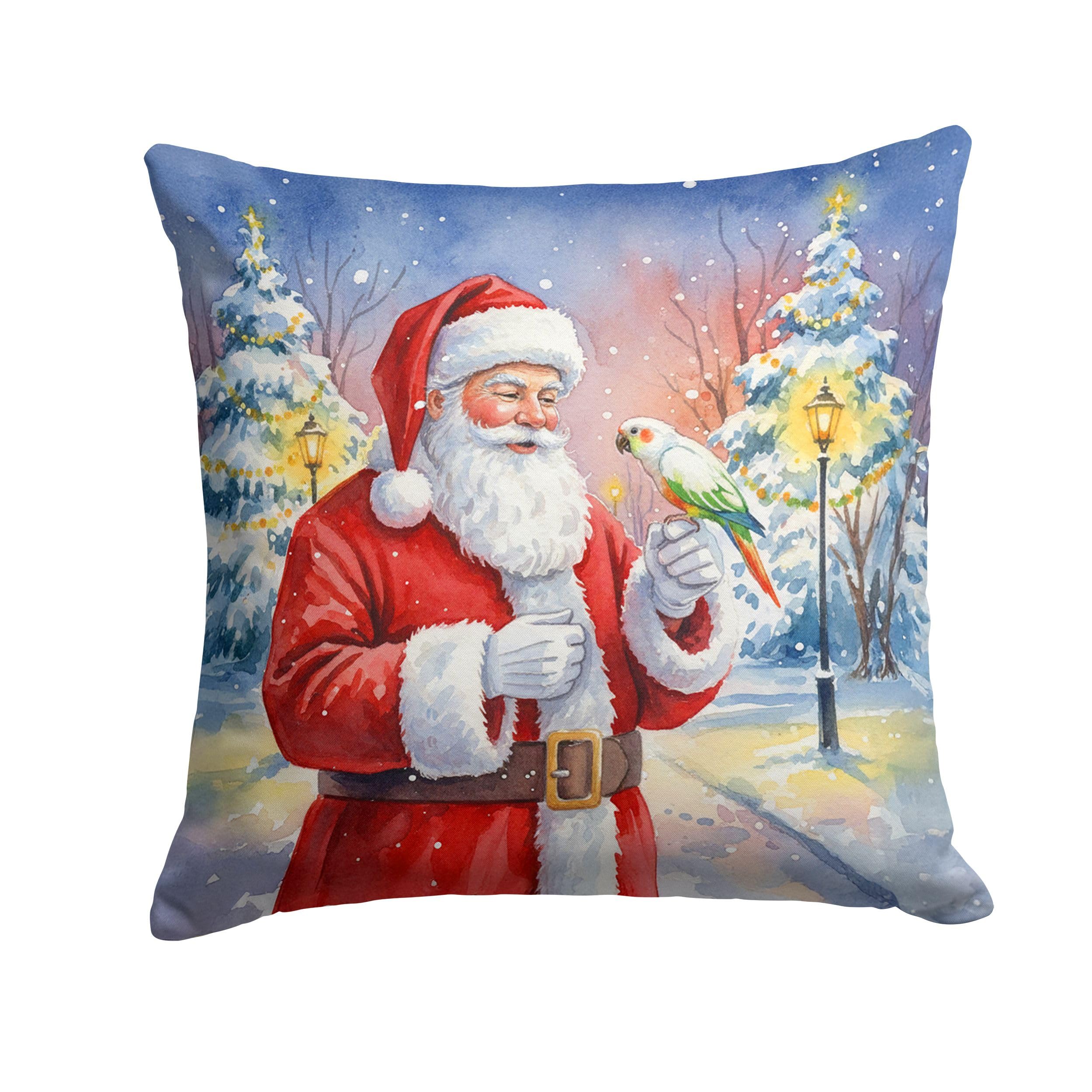 Carolines Treasures White Bellied Caique with Santa Claus Throw Pillow Decorative Indoor Outdoor Accent Cushion for Couch, Bed or Patio, 14Hx14W