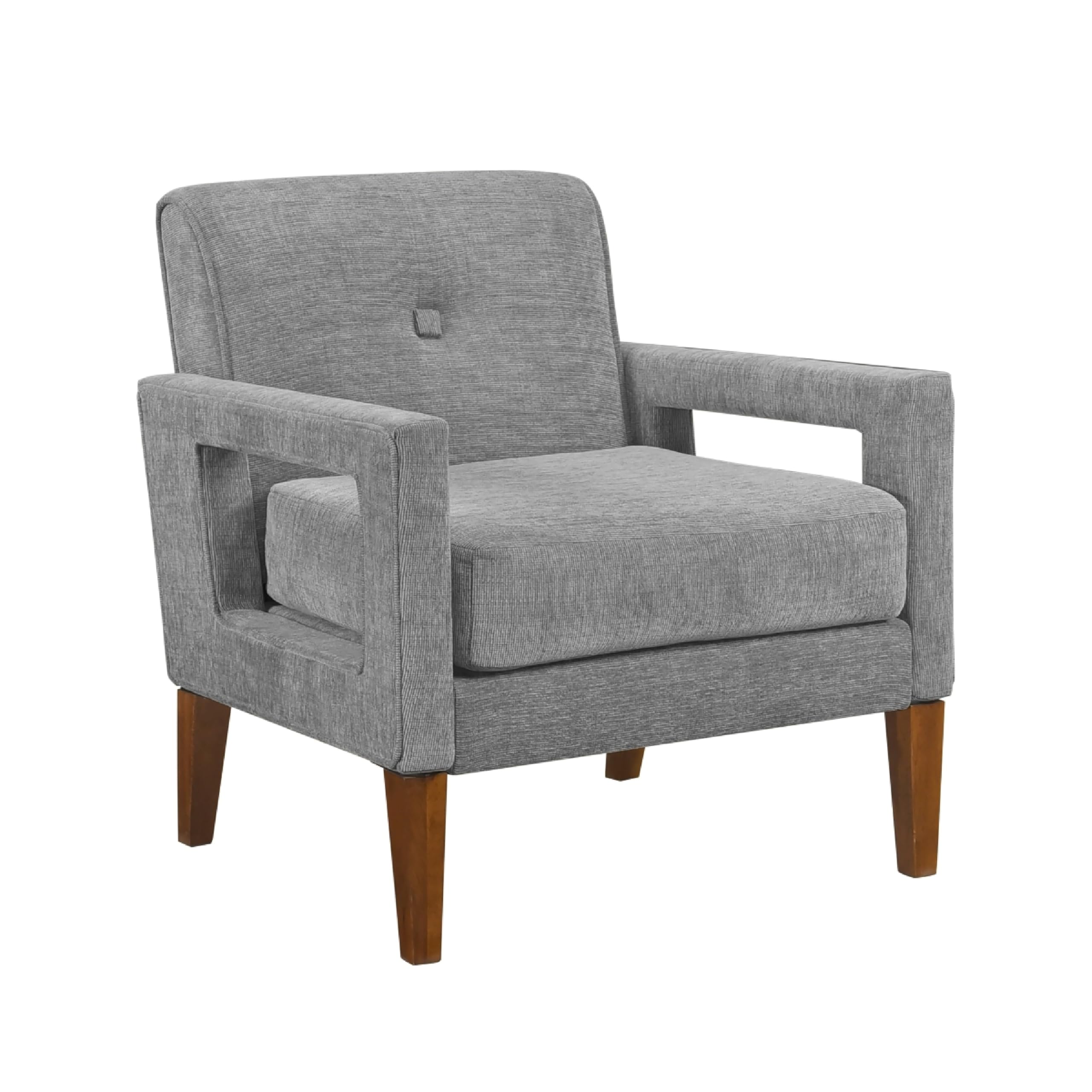 Bei Armchair, Gray Chenille Cushion, Walnut Brown Solid Wood