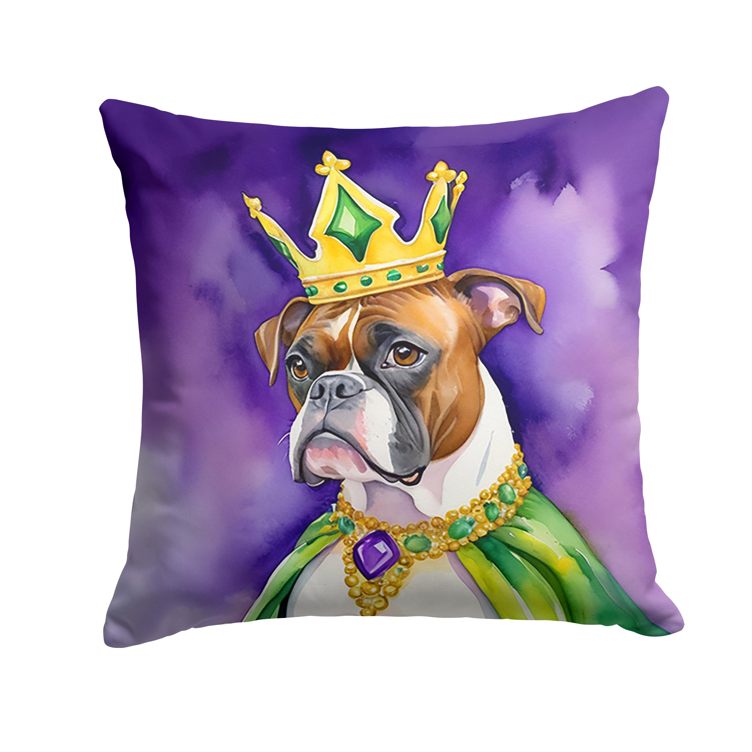 Carolines Treasures Boxer King of Mardi Gras Throw Pillow Machine Washable, Indoor Outdoor Decorative Pillow for Couch, Bed or Patio, 14Hx14W