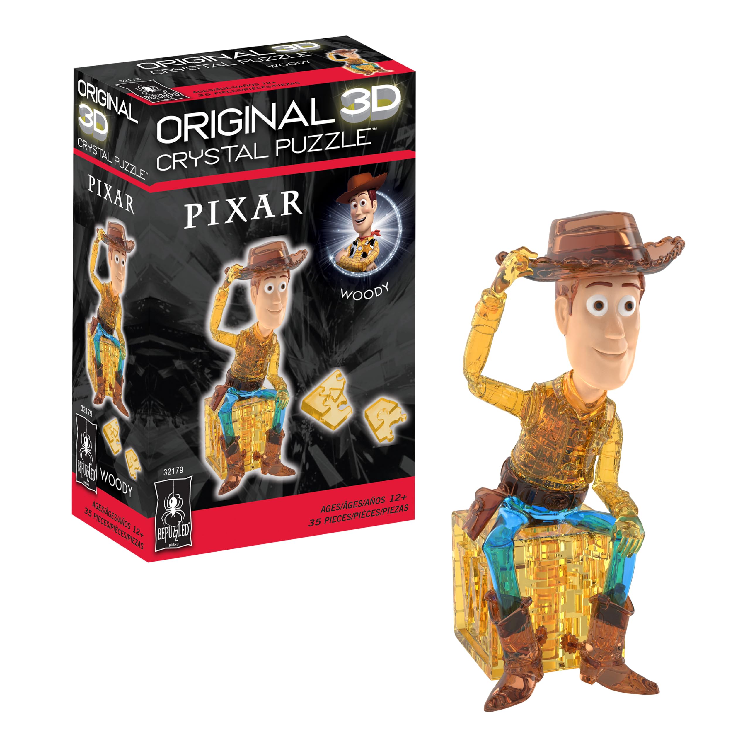 BePuzzled, Disney Woody Original 3D Crystal Puzzle, 35 Piece Brain Teaser, Collectible Display Puzzle for Kids & Adults Ages 12+