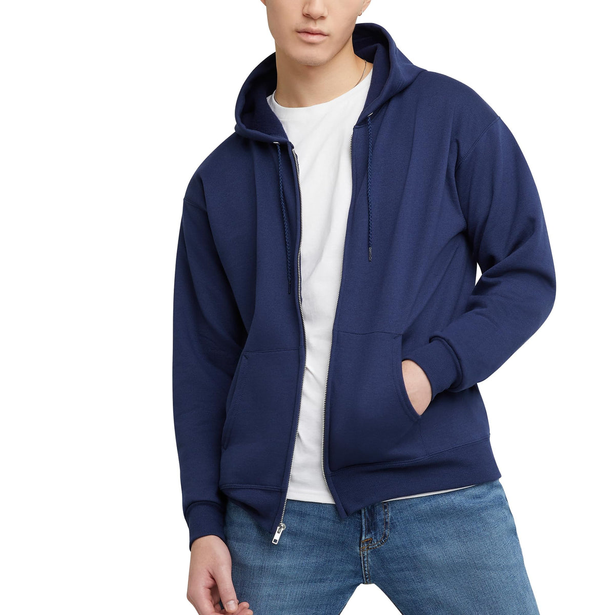 Hanes Men'S Full-Zip Eco-Smart Hoodie, Navy, Medium