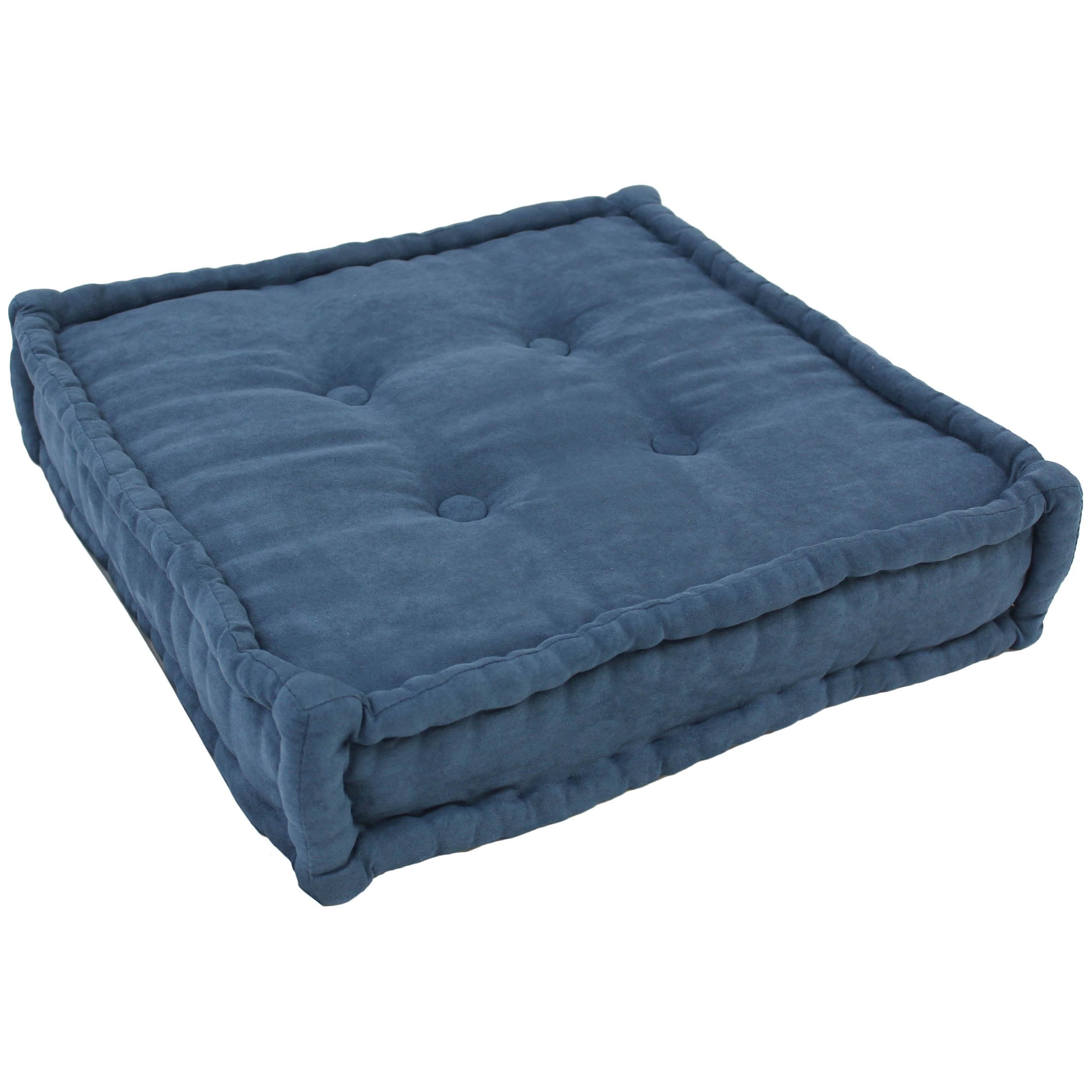 20-inch Square Corded Floor Pillow with Button Tufts - Indigo