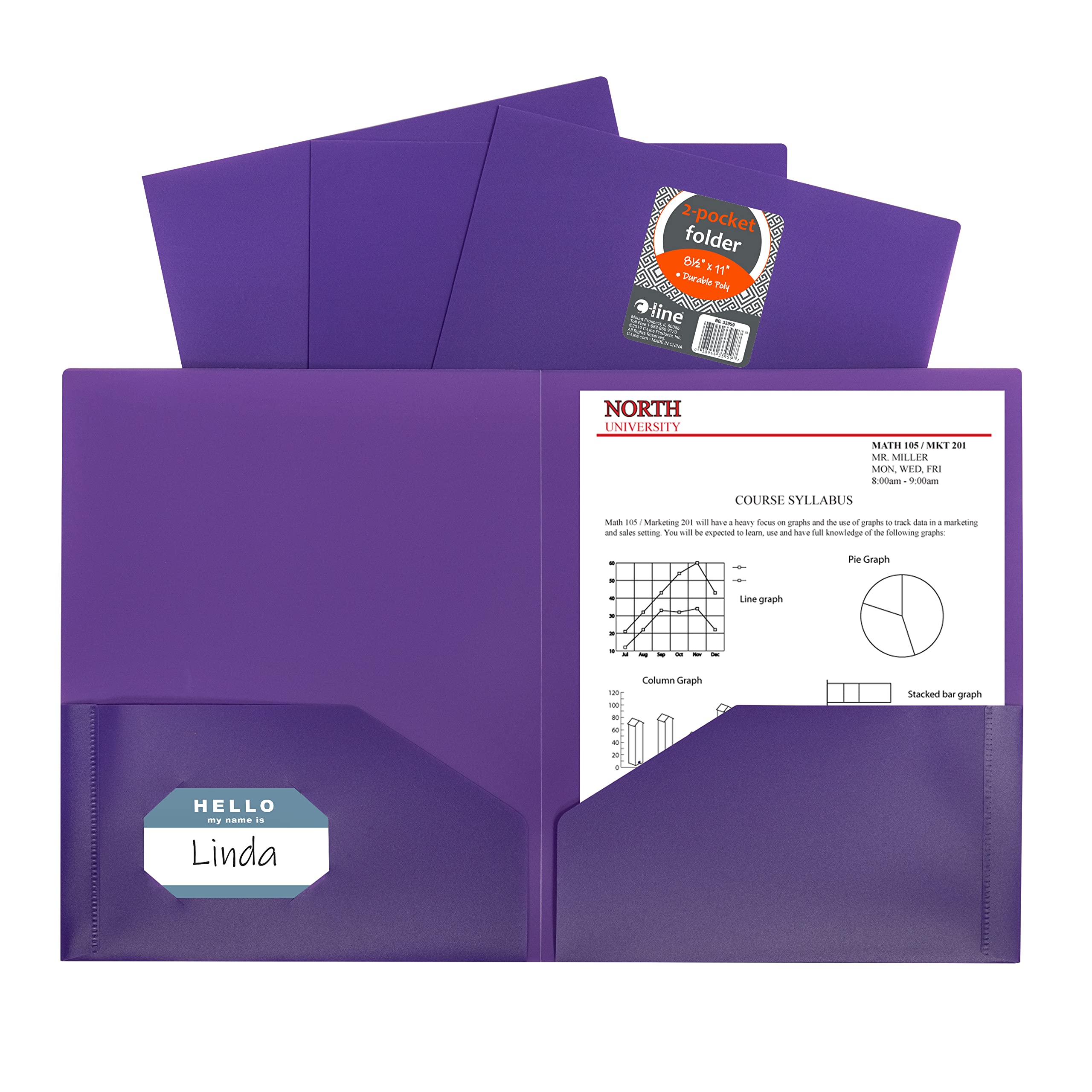 Two-Pocket Heavyweight Poly Portfolio Folder, Purple (Set of 25 Folders)