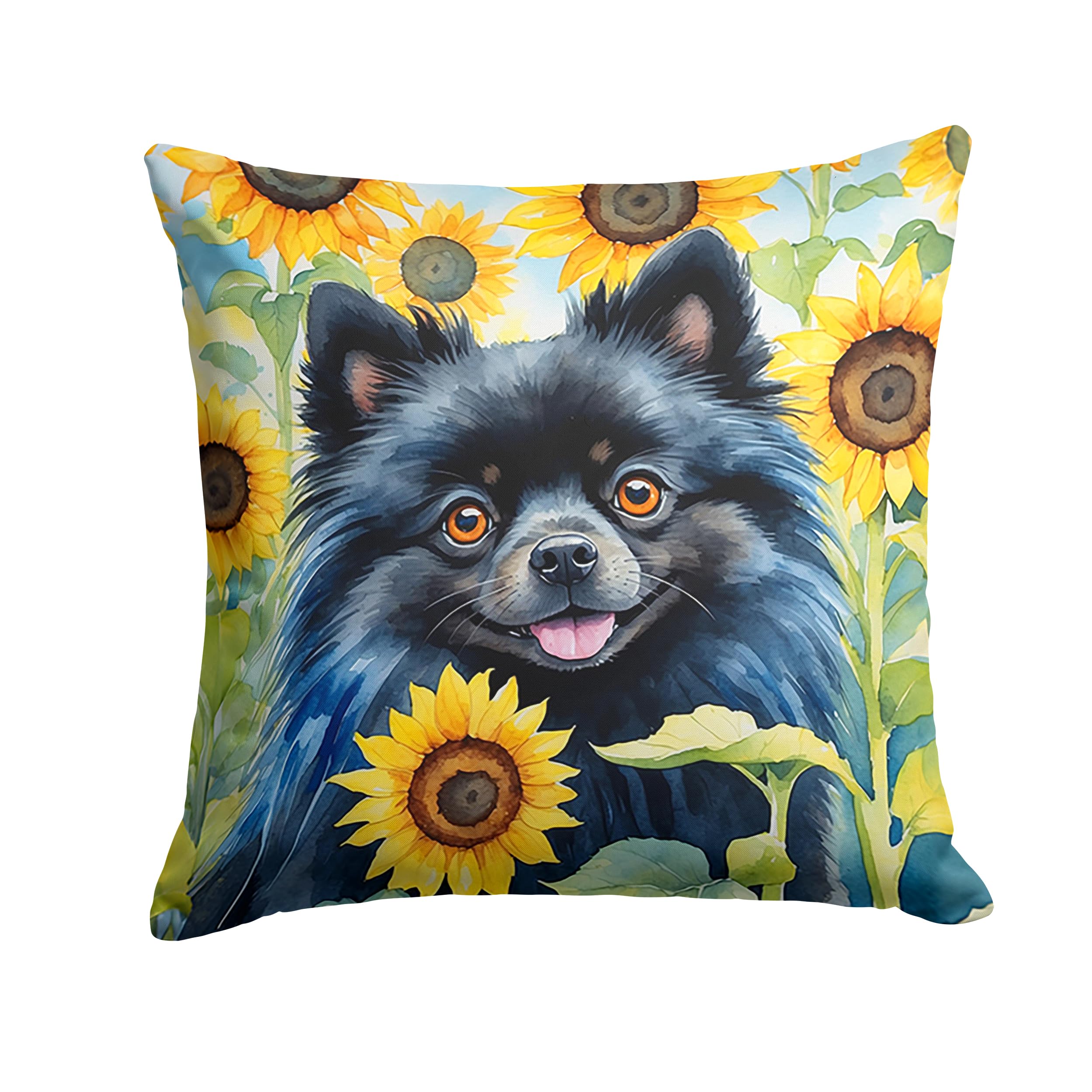 Carolines Treasures in Sunflowers Throw Pillow, 18Hx18W, Pomeranian 6135
