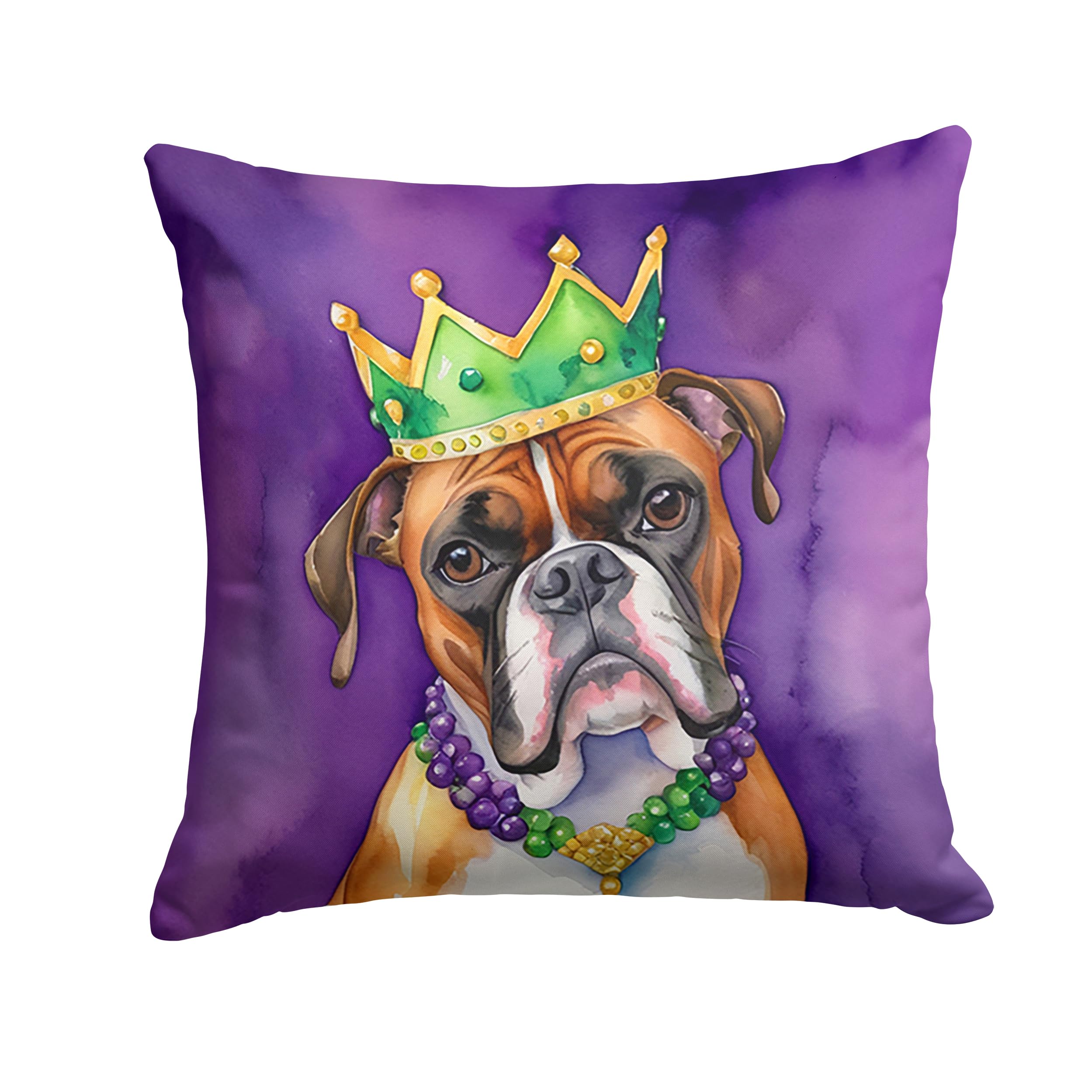 Carolines Treasures Boxer King of Mardi Gras Throw Pillow Machine Washable, Indoor Outdoor Decorative Pillow for Couch, Bed or Patio, 18Hx18W