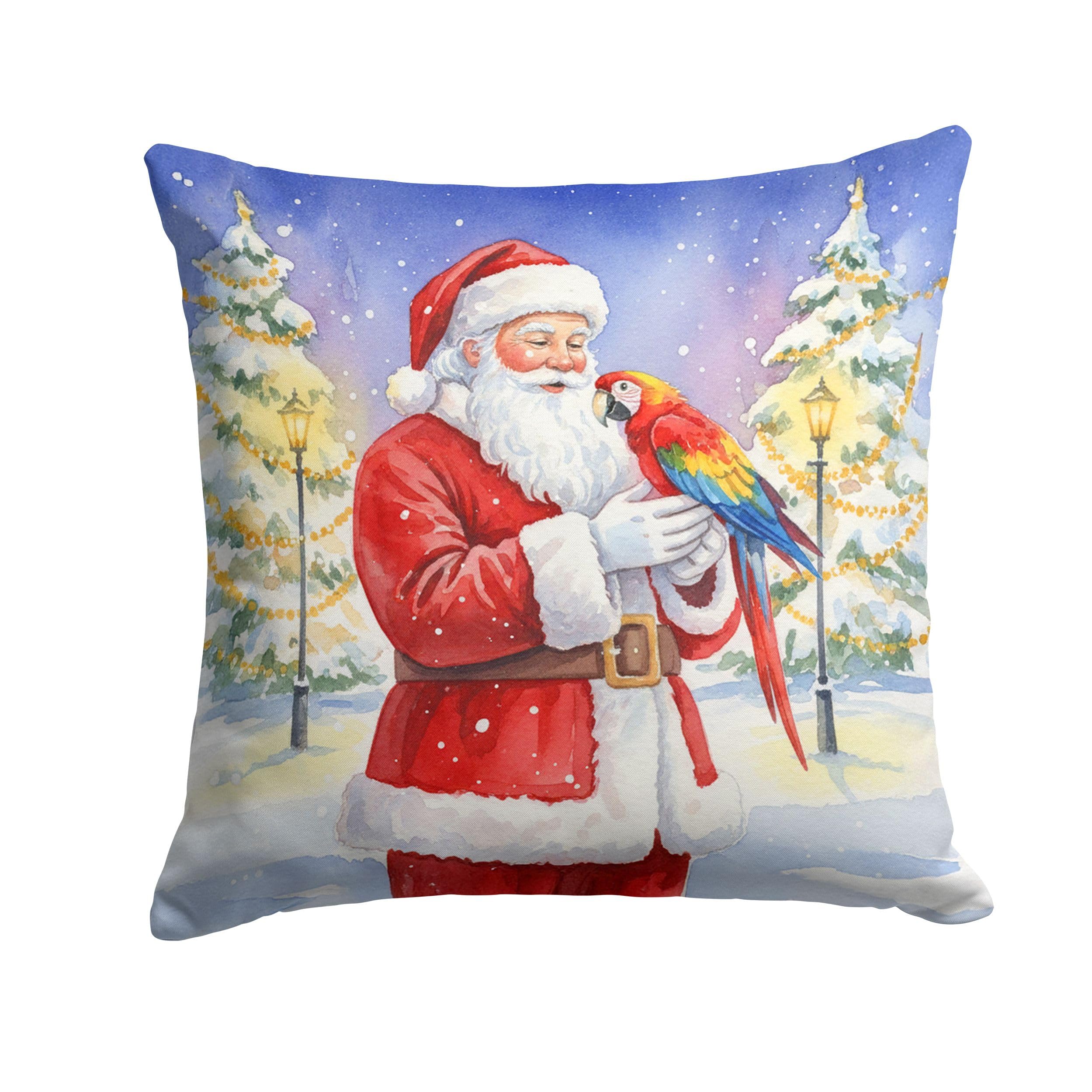 Carolines Treasures Macaw with Santa Claus Throw Pillow Decorative Indoor Outdoor Accent Cushion for Couch, Bed or Patio, 18Hx18W