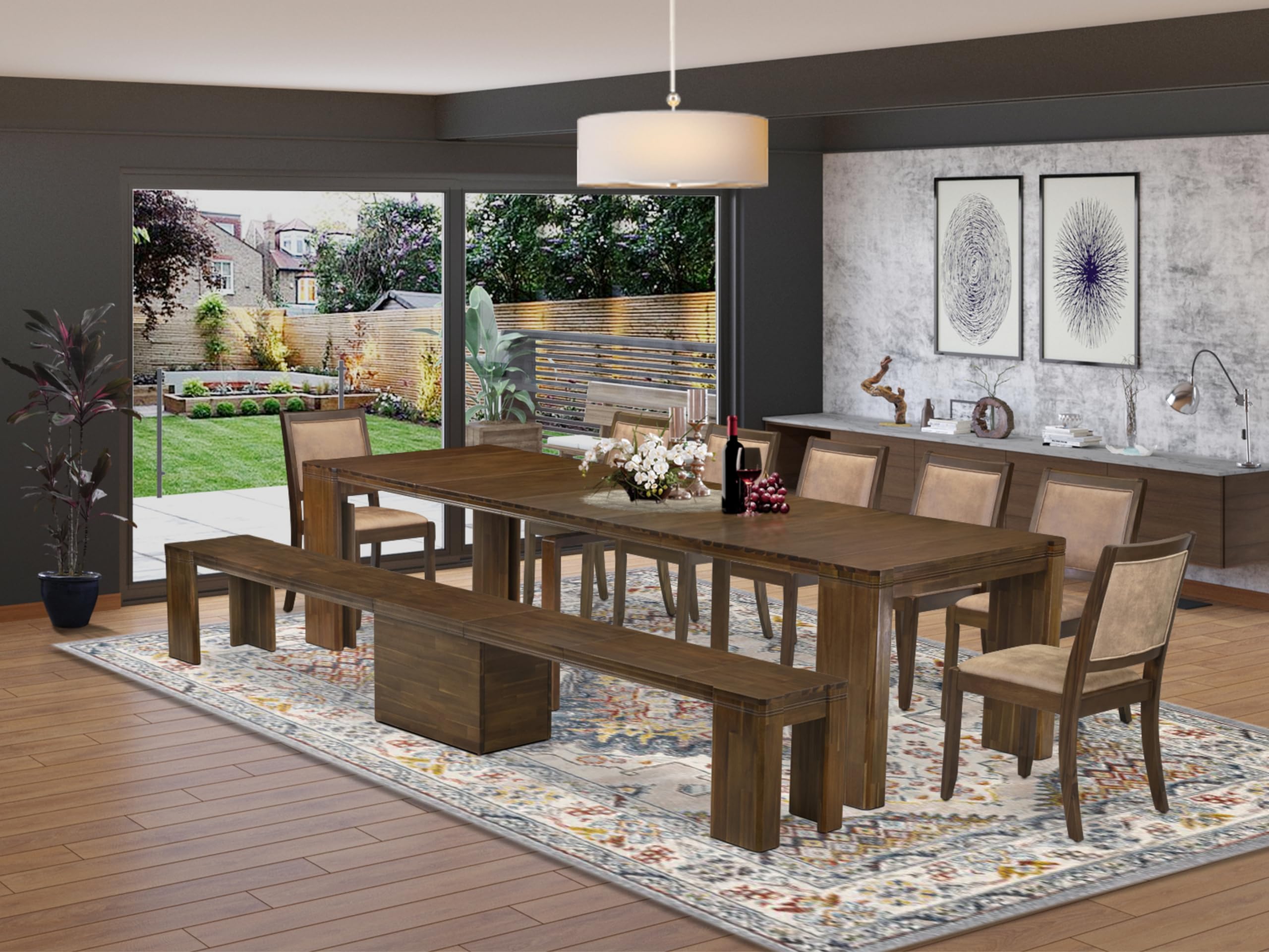 9 Pieces Extendable Dining Set Includes a Rectangle Kitchen Table