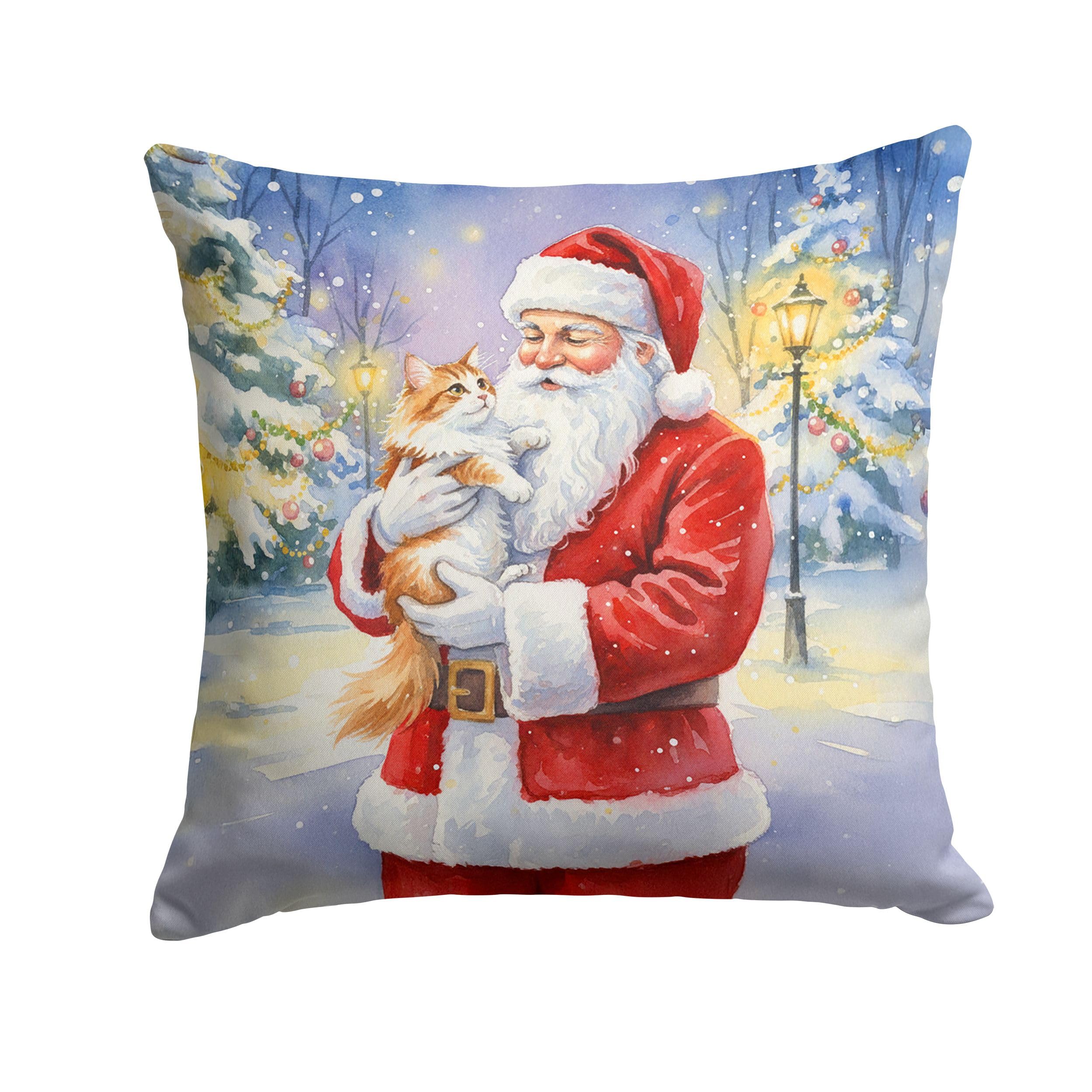 Carolines Treasures Asian Cat with Santa Claus Throw Pillow Decorative Indoor Outdoor Accent Cushion for Couch, Bed or Patio, 18Hx18W