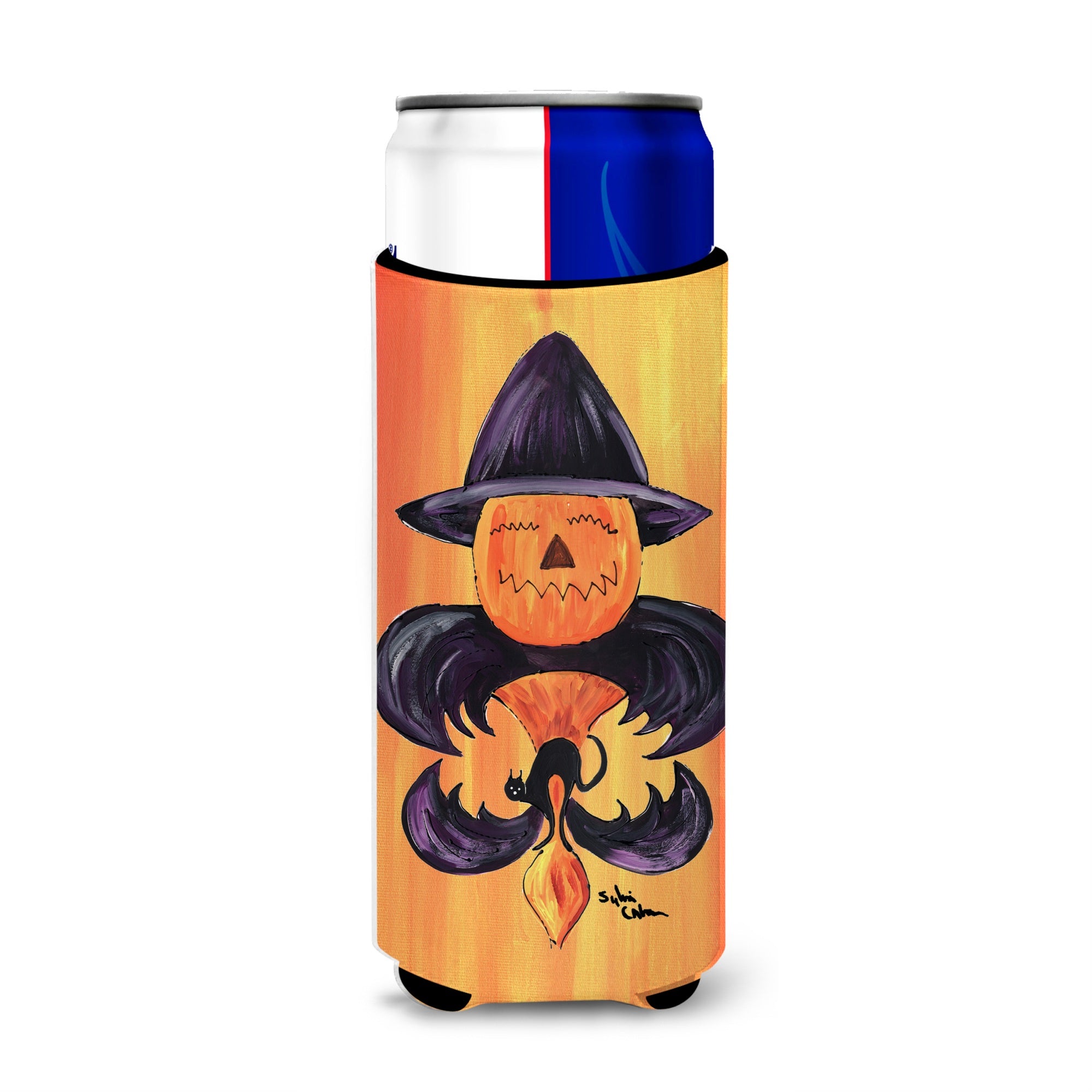 Halloween Pumpkin And Bat Fleur De Lis Ultra Beverage Insulators For Slim Cans 8183Muk