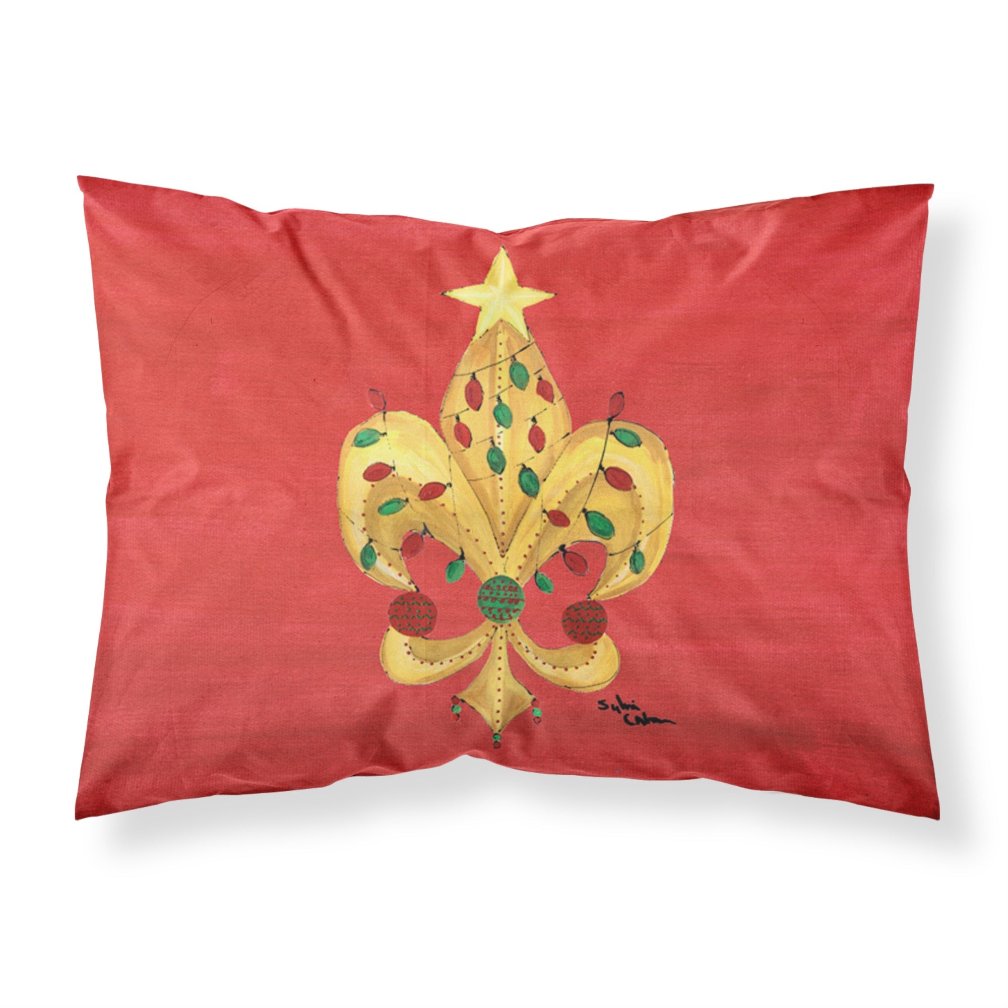 Caroline'S Treasures 8185Pillowcase Christmas Fleur De Lis Tree With Lights Moisture Wicking Fabric Standard Pillowcase, Large