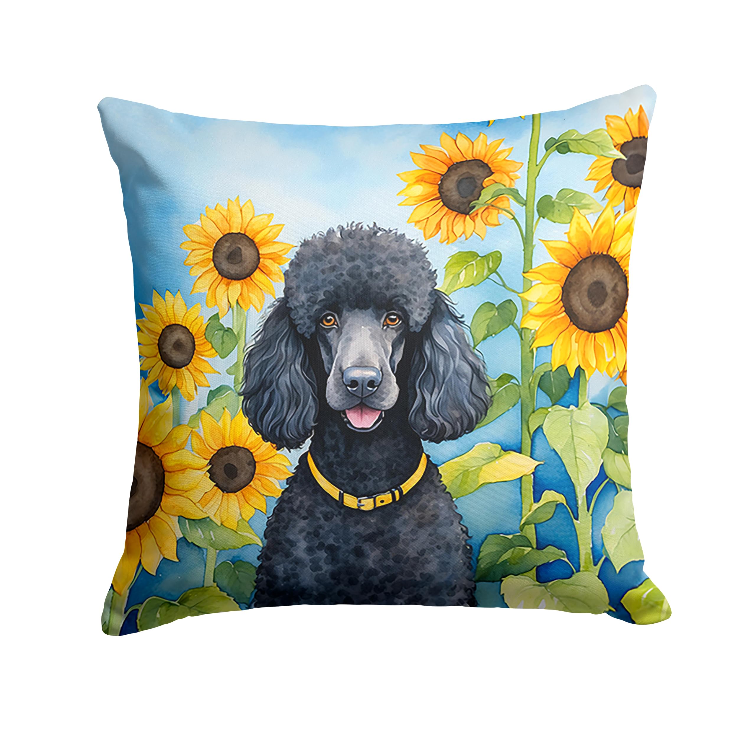 Carolines Treasures in Sunflowers Throw Pillow, 18Hx18W, Poodle 6138