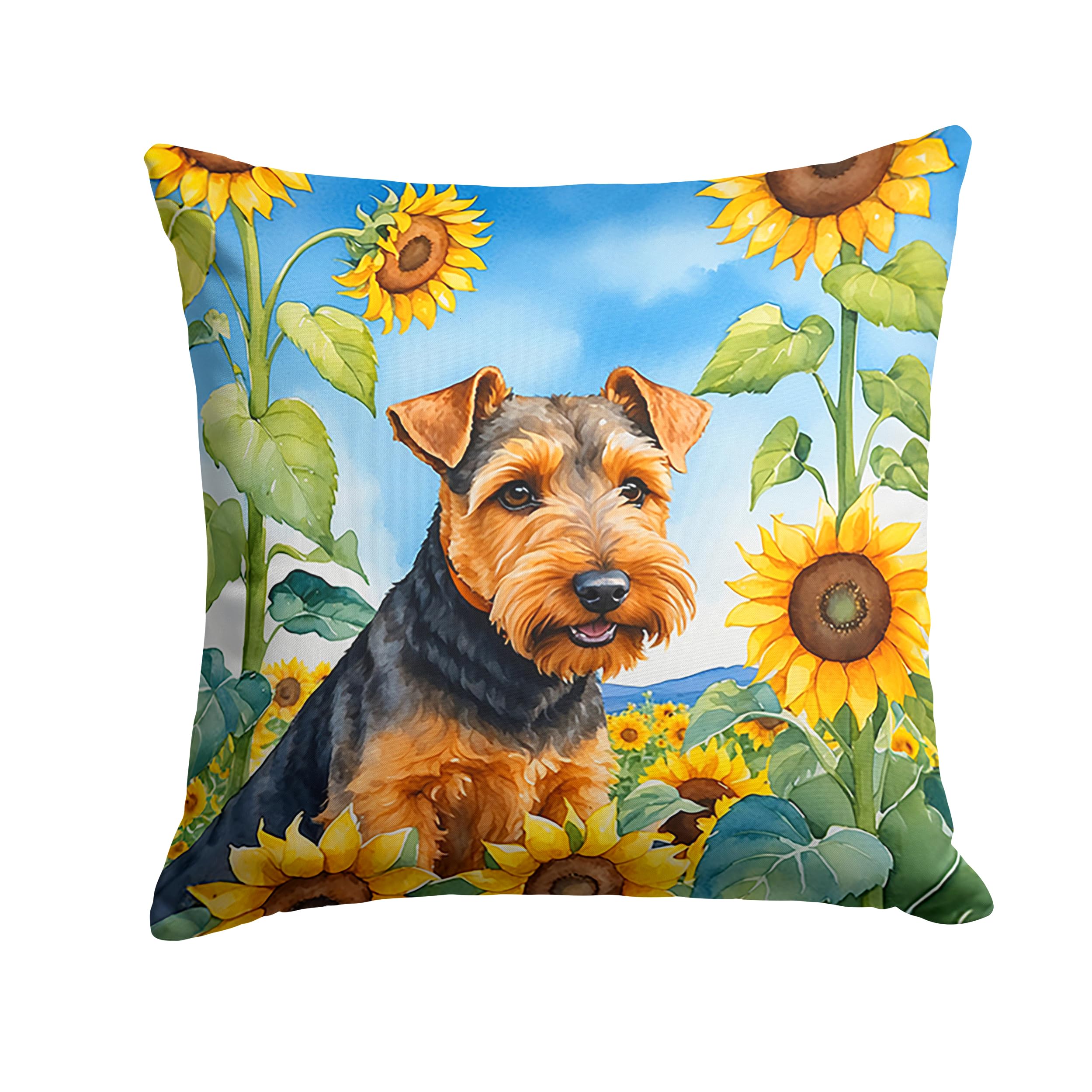 Carolines Treasures in Sunflowers Throw Pillow, 18Hx18W, Welsh Terrier 6172