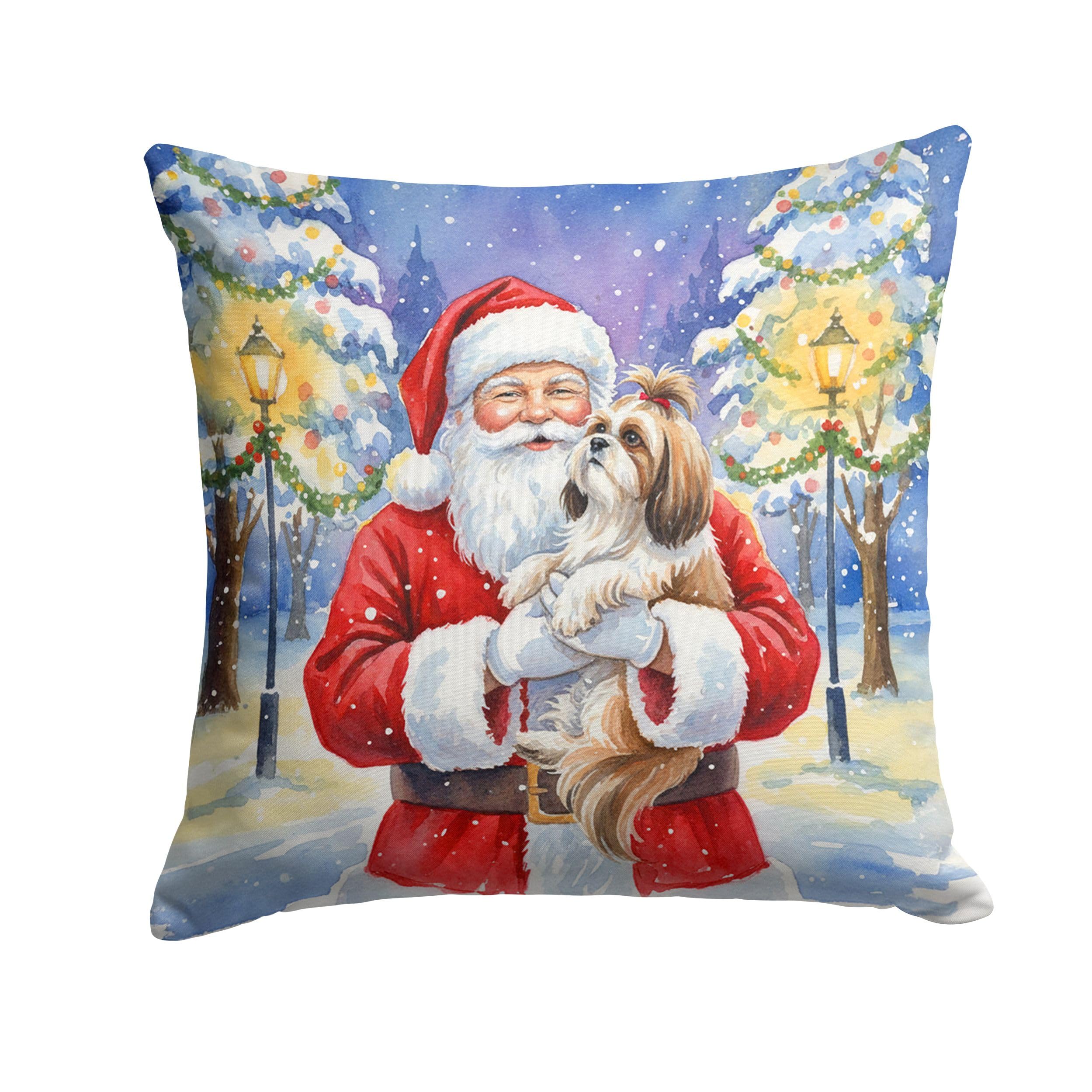 Carolines Treasures Shih Tzu with Santa Claus Throw Pillow Decorative Indoor Outdoor Accent Cushion for Couch, Bed or Patio, 18Hx18W