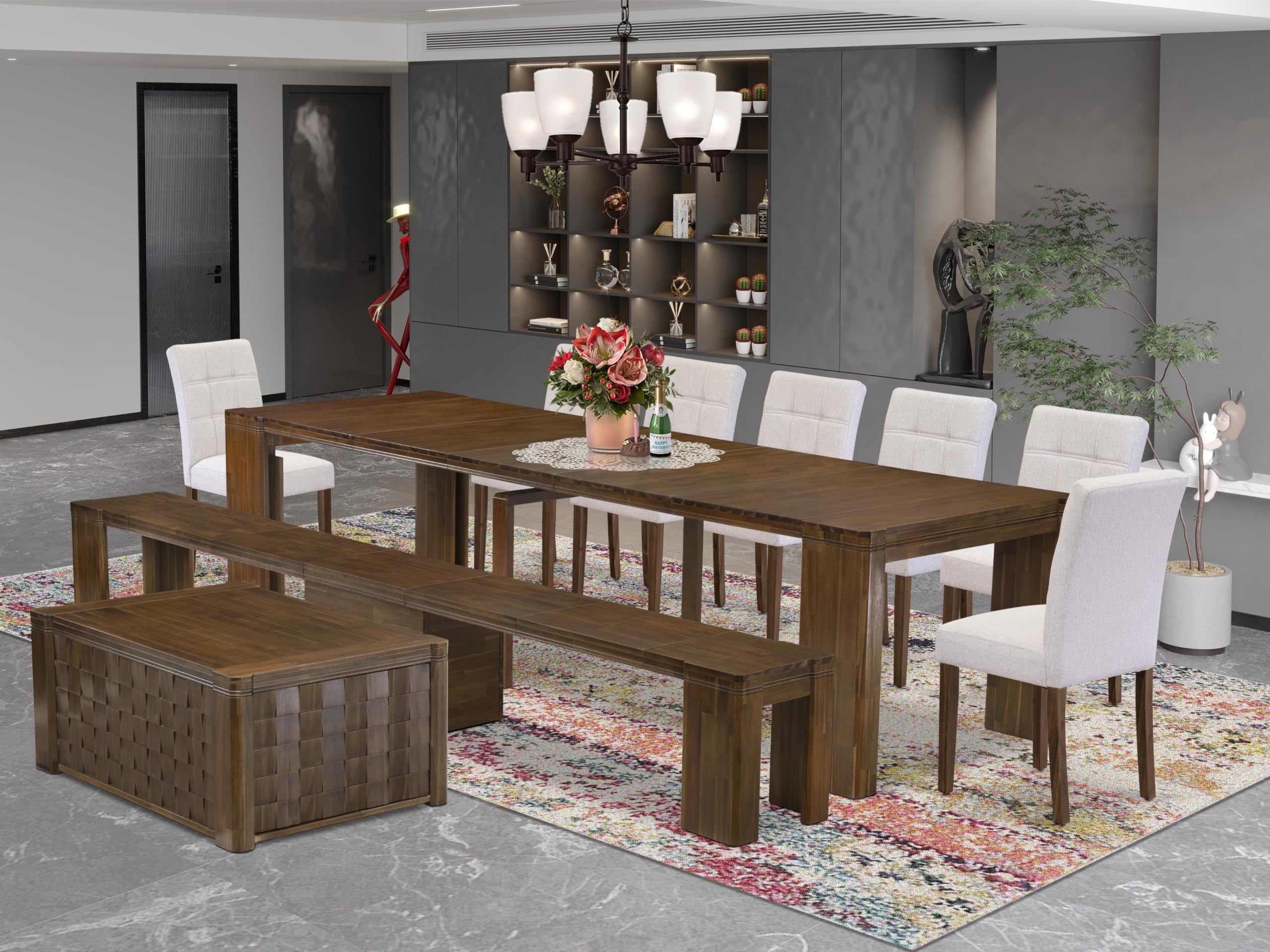 10 Pieces Extendable Dining Set Includes a Rectangle Kitchen Table