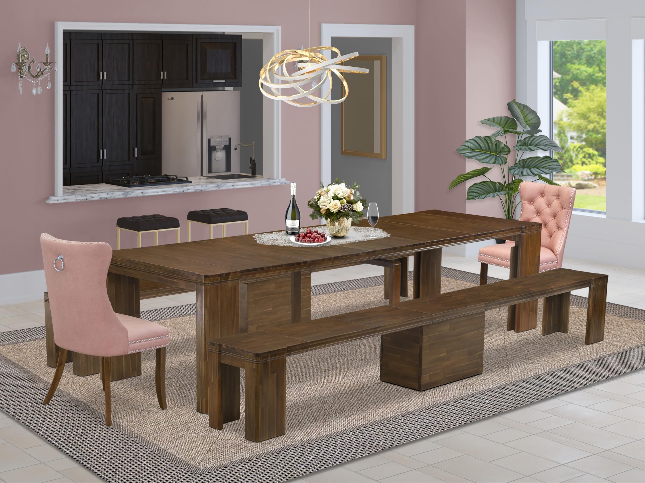 5 Pieces Extendable Dining Set Includes a Rectangle Kitchen Table
