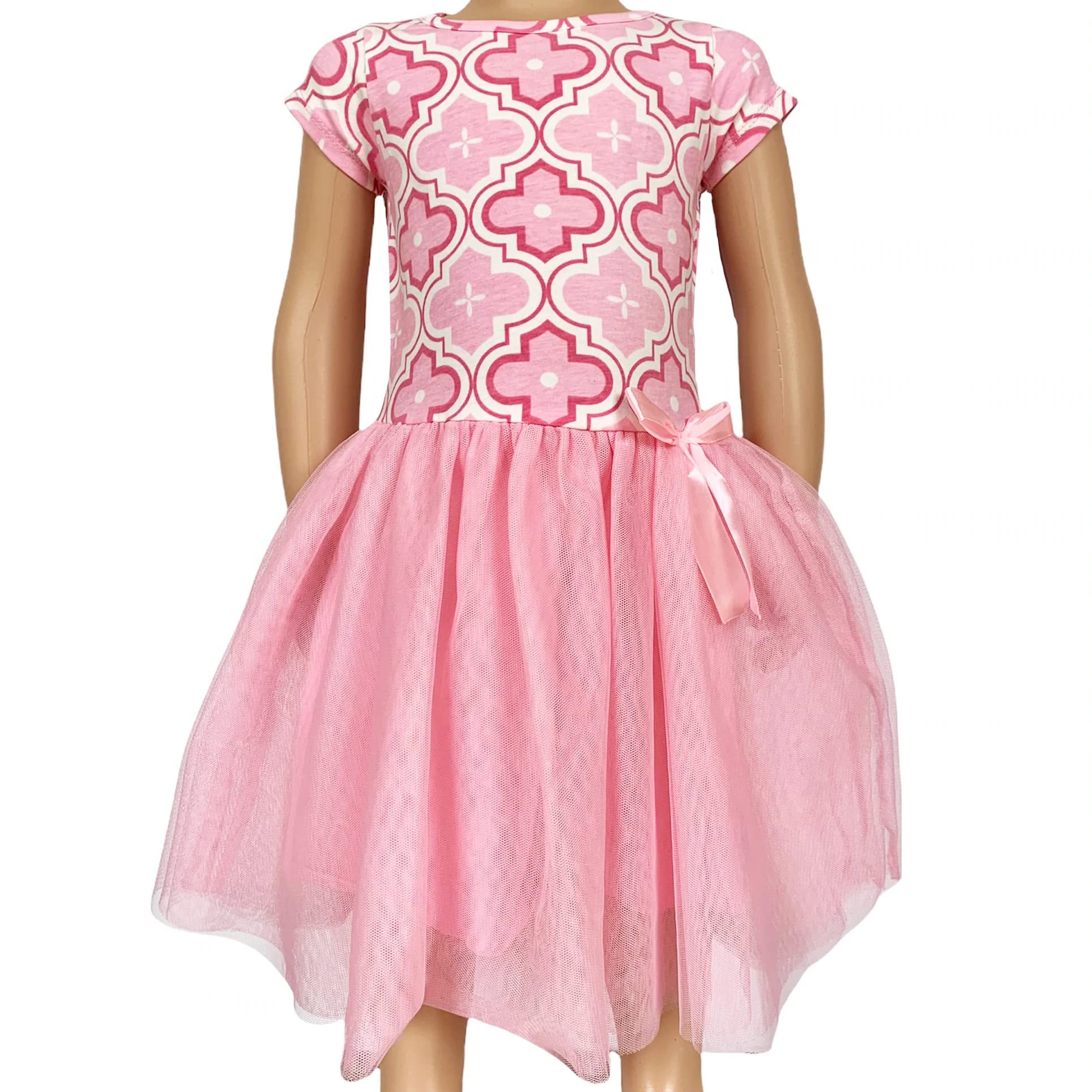 AnnLoren Girls Dress Pink Tulle & Pink Arabesque Easter Party Dress