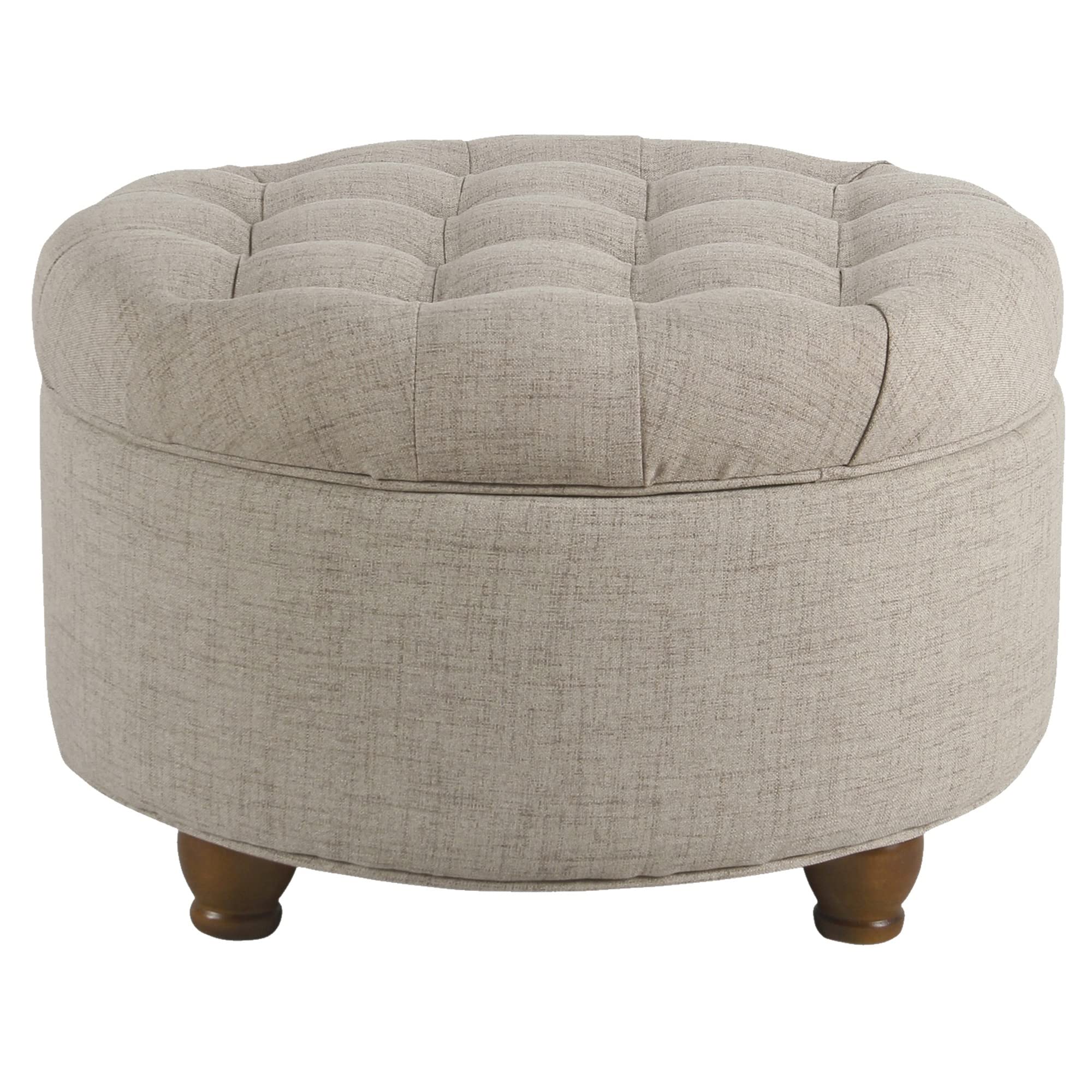 Fabric Upholstered Wooden Ottoman with Tufted Lift Off Lid Storage, Beige