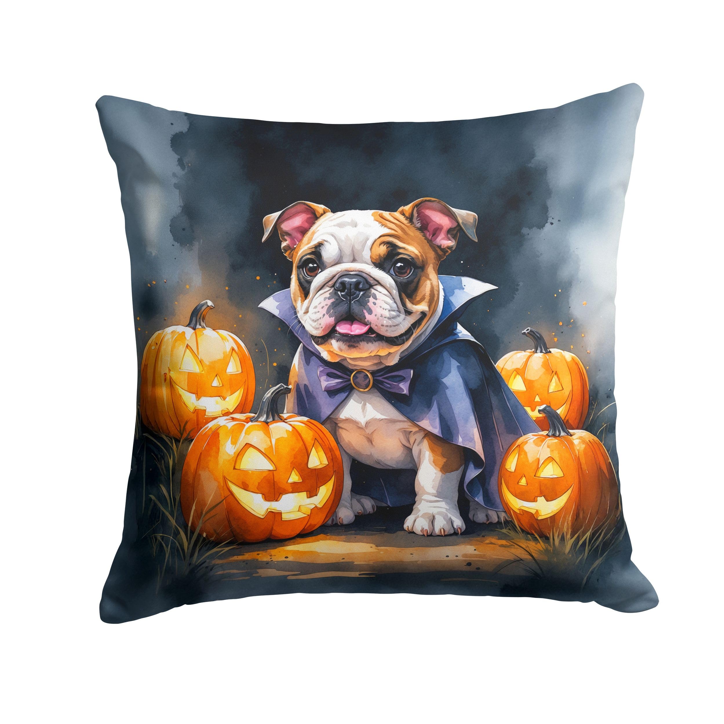Carolines Treasures English Bulldog Puppy Halloween Throw Pillow Machine Washable, Indoor Outdoor Decorative Pillow for Couch, Bed or Patio, 14Hx14W
