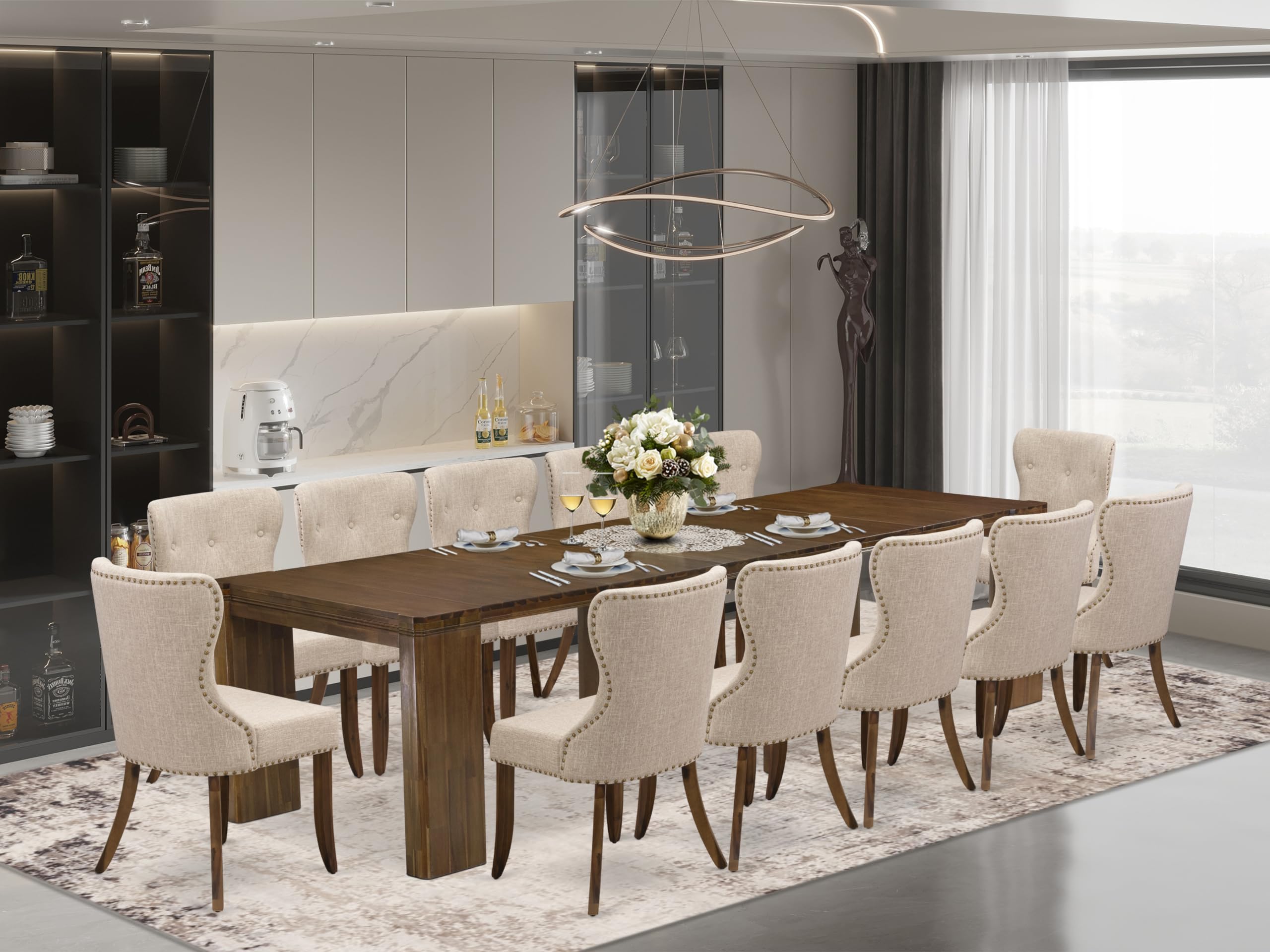 13 Pieces Extendable Dining Set Includes a Rectangle Kitchen Table