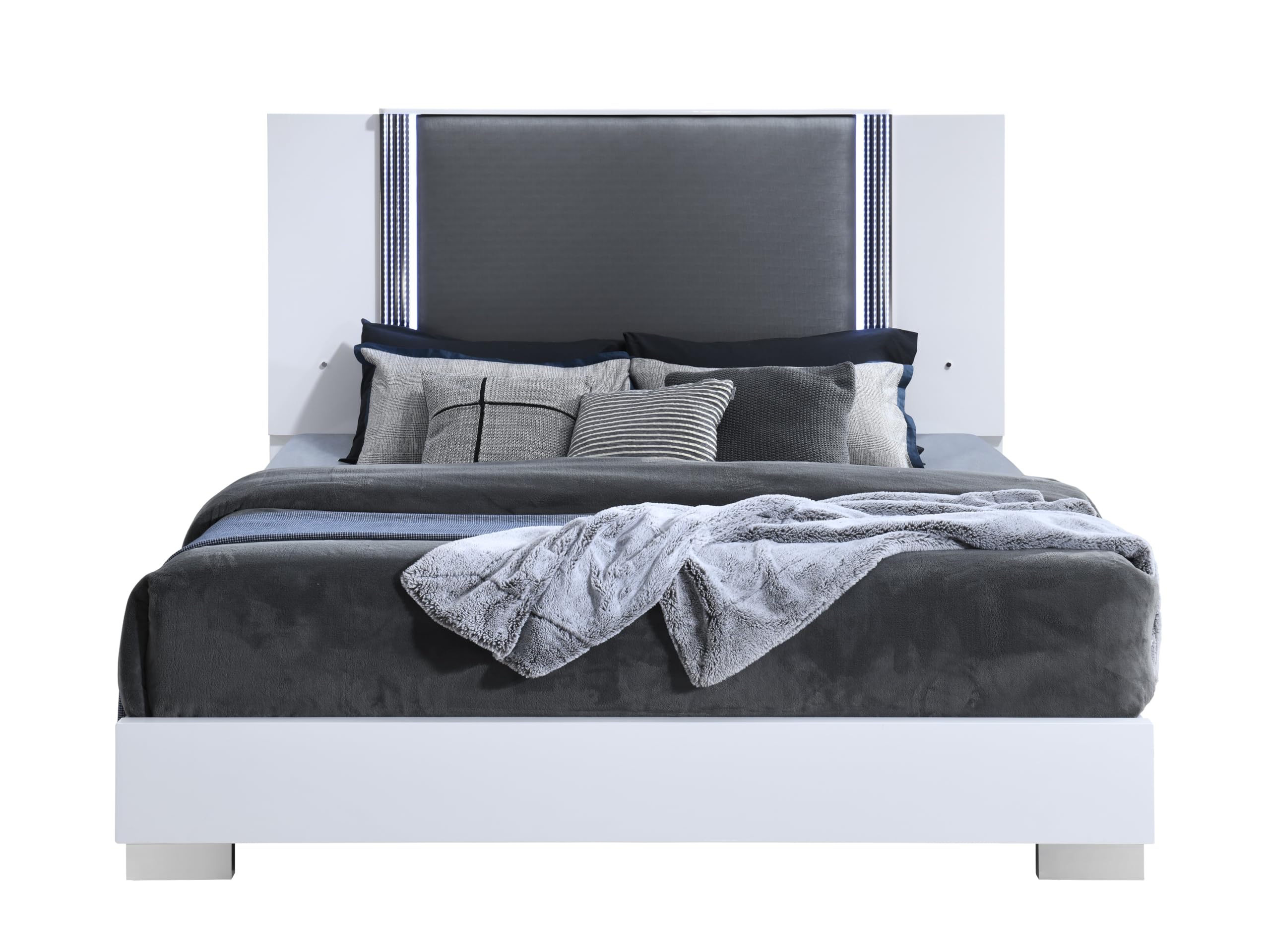 YLIME SMOOTH WHITE KING BED WITH LED FULLY SLATTED