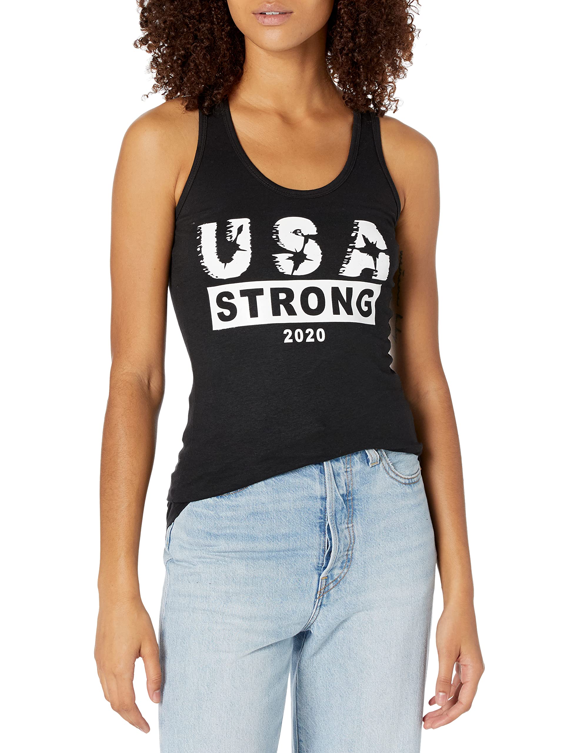 Graphic Tank, USA Strong 3, Black, 2X