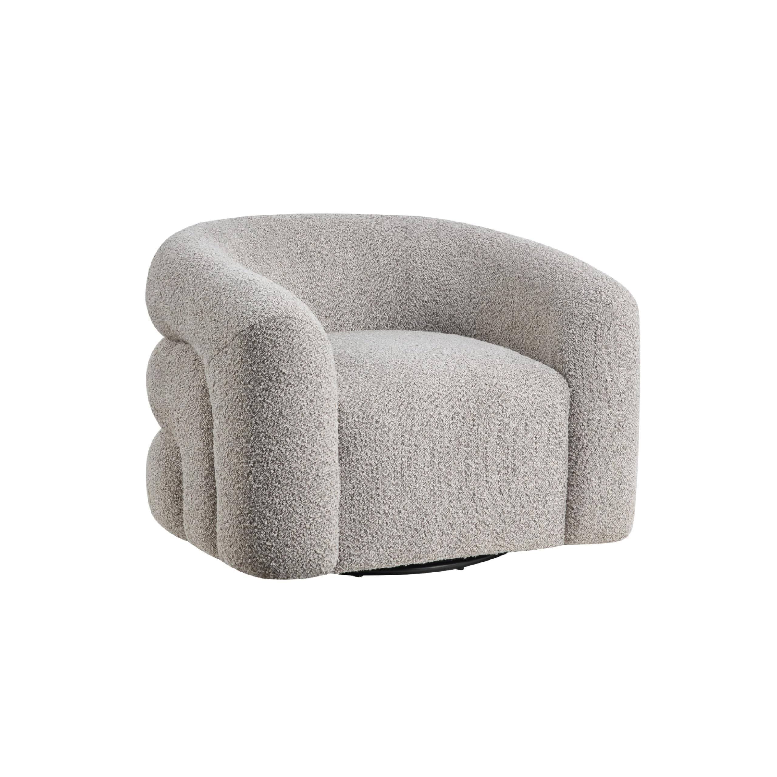 Dera Swivel Accent Chair, Sculpted Barrel Back, Foam Fill, Gray Boucle