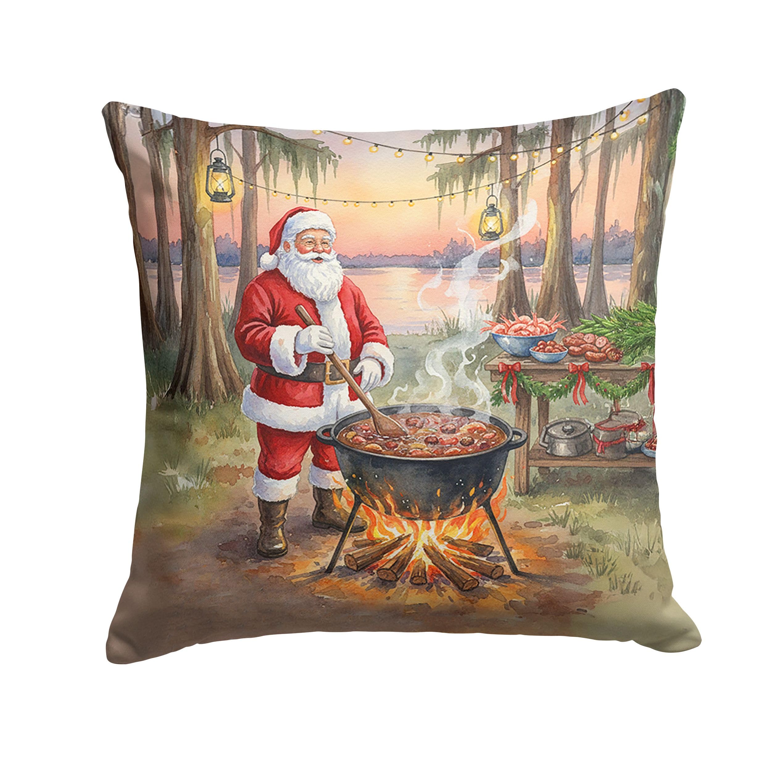 Carolines Treasures Cajun Santa Claus Cooking Gumbo Christmas Throw Pillow Decorative Indoor Outdoor Accent Cushion for Couch, Bed or Patio, 18Hx18W