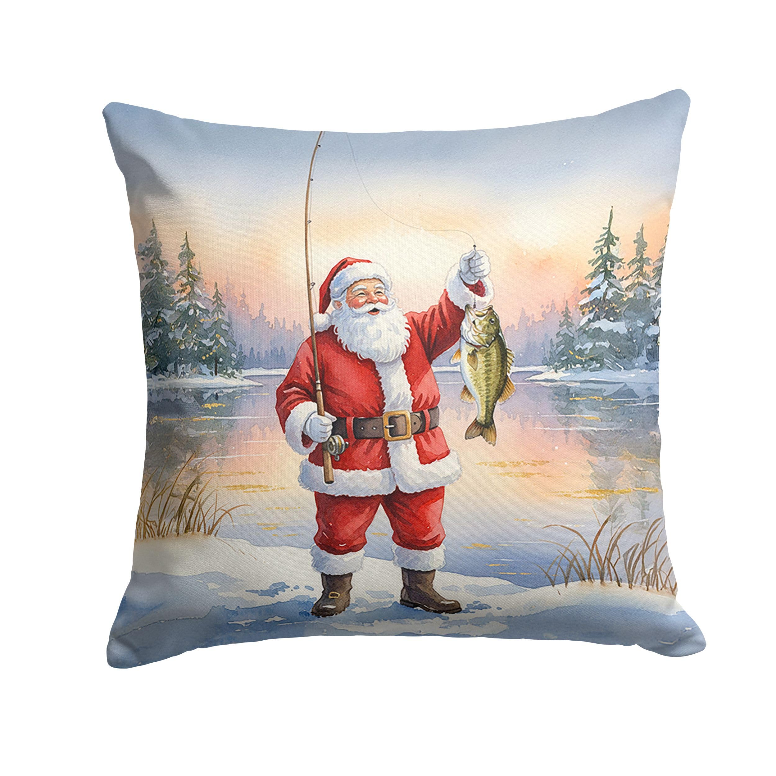 Carolines Treasures Fishing Santa Claus with Smallmouth Bass Christmas Throw Pillow Decorative Indoor Outdoor Accent Cushion for Couch, Bed or Patio, 14Hx14W