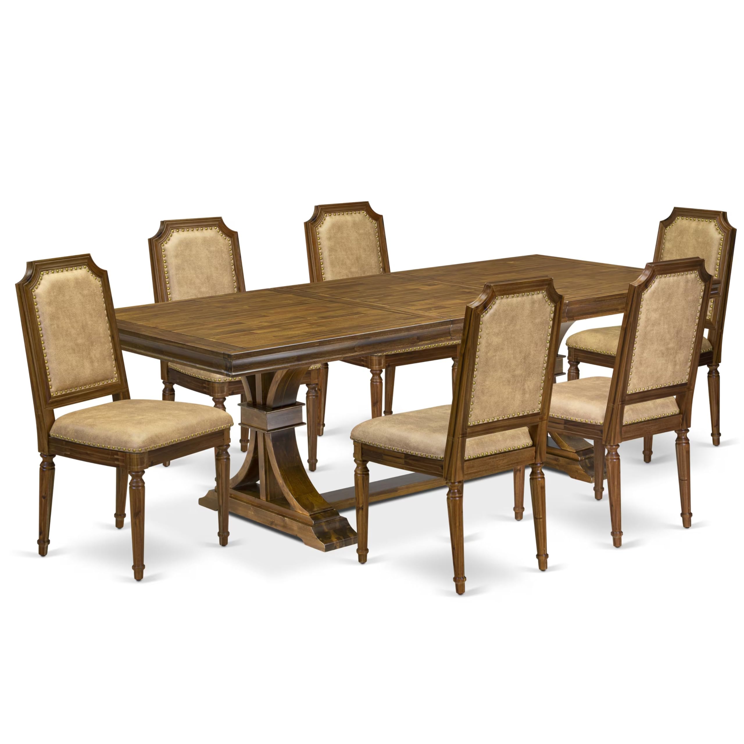 7 piece Dining Table Set of a Kitchen Table and 6 Dark Grey Dining room Chairs