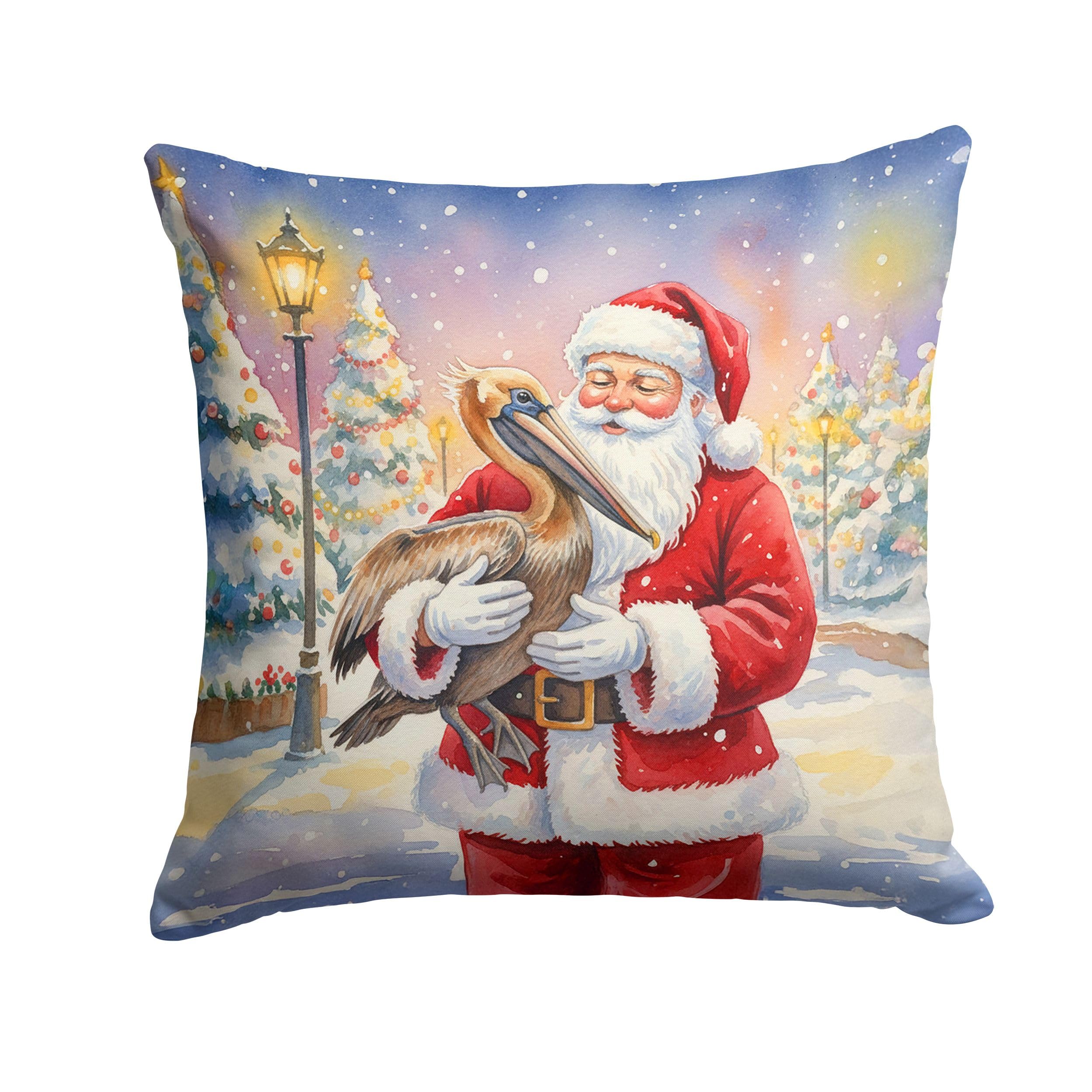Carolines Treasures Pelican with Santa Claus Throw Pillow Decorative Indoor Outdoor Accent Cushion for Couch, Bed or Patio, 18Hx18W