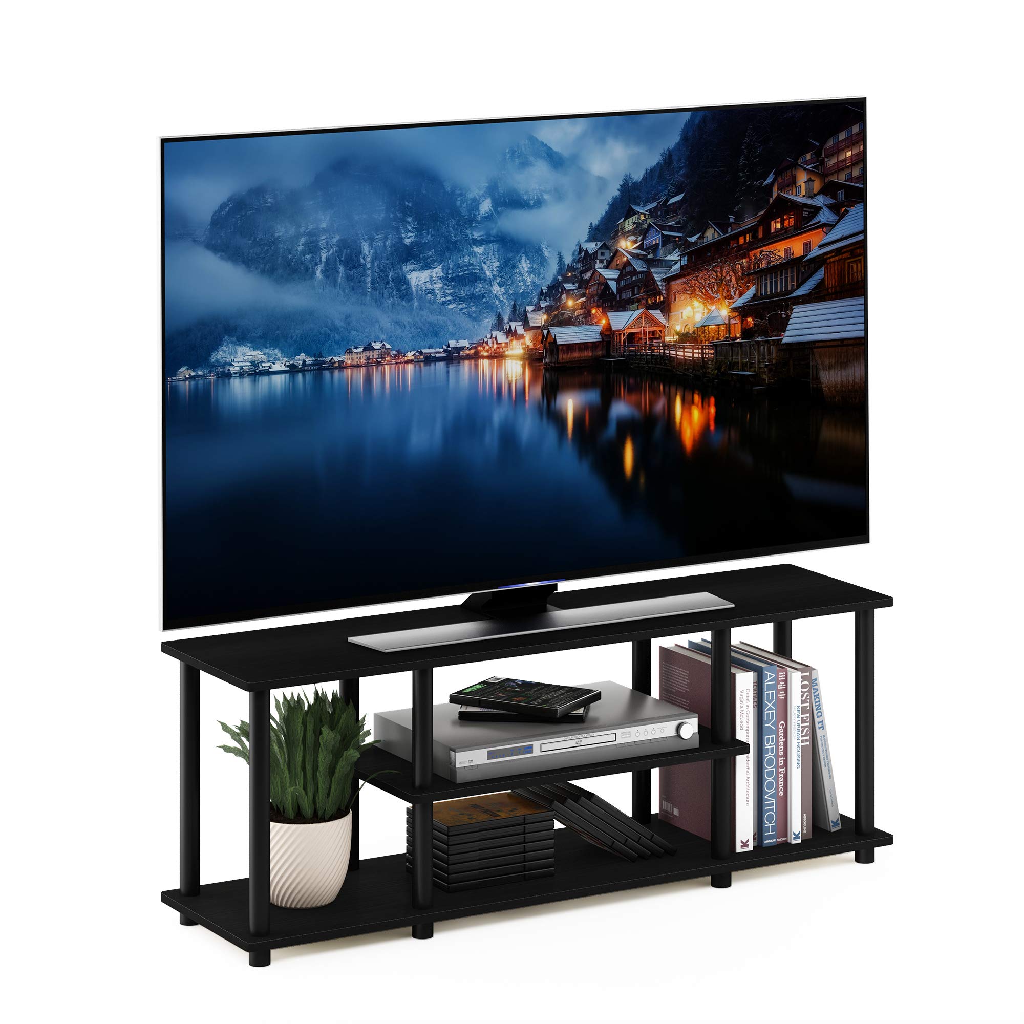 Furinno 12250R1WN/BK Turn-N-Tube No Tools 3D 3-Tier Entertainment TV Stands