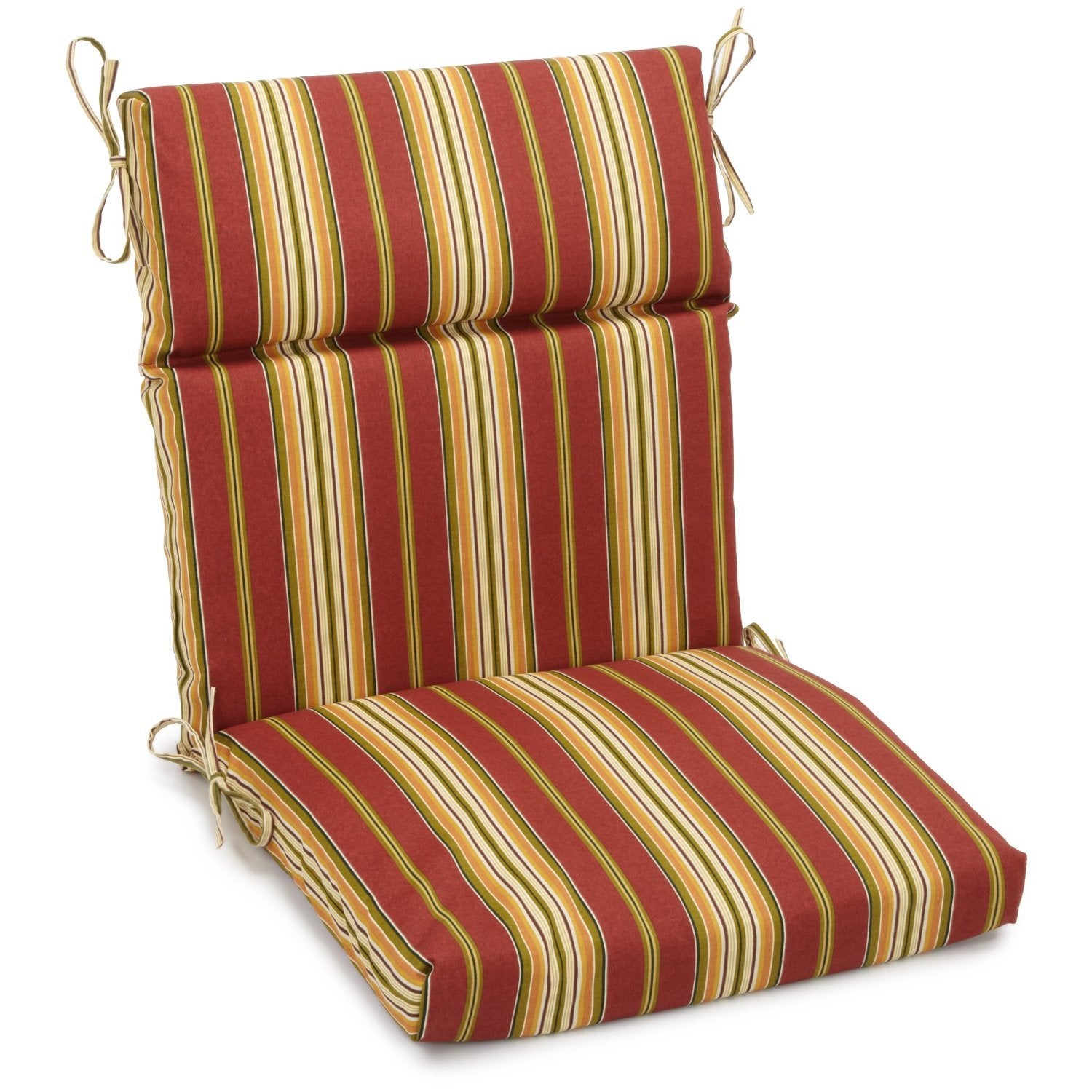 22-inch by 45-inch Spun Polyester Outdoor Squared Seat/Back Chair Cushion - Kingsley Stripe Ruby