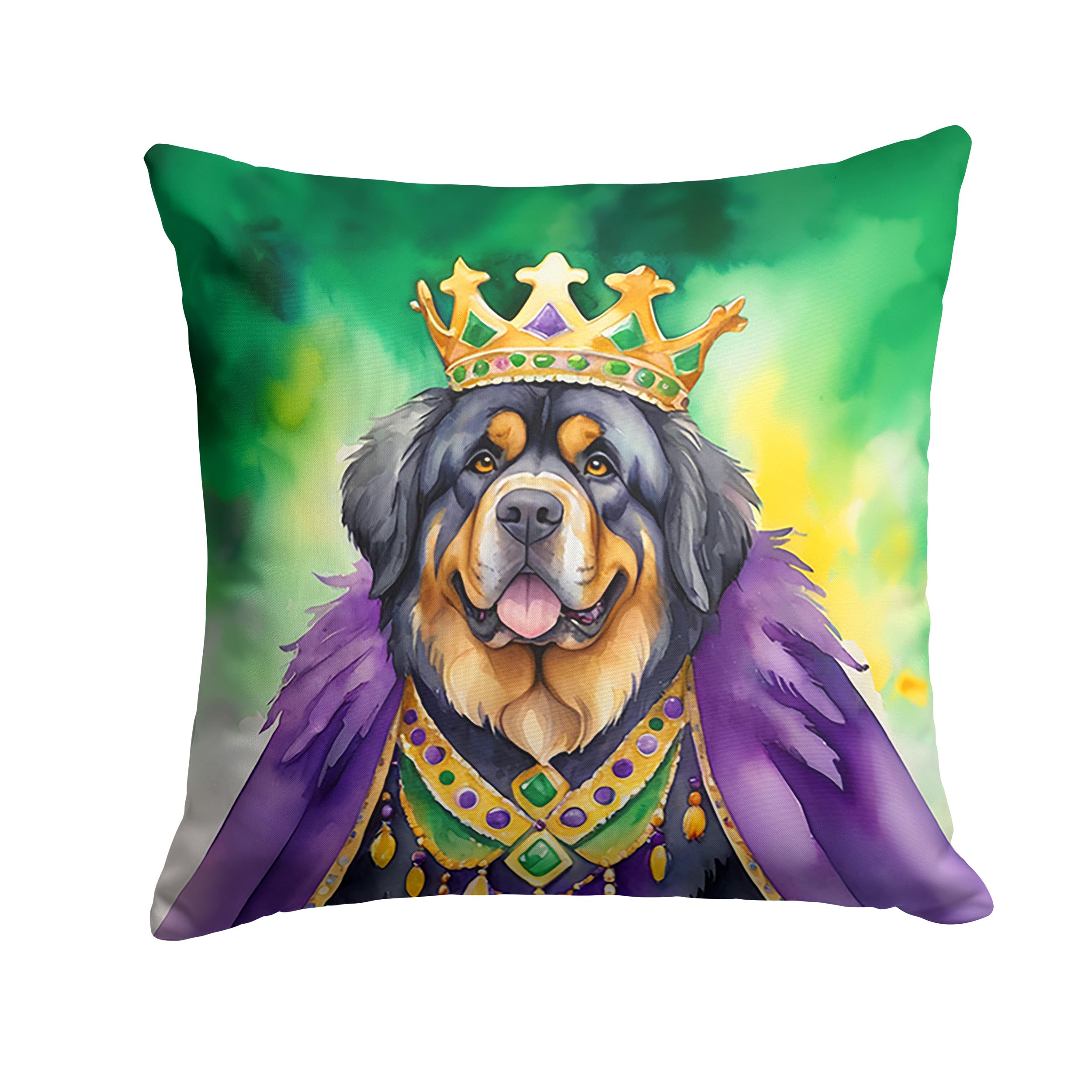 Carolines Treasures Tibetan Mastiff King of Mardi Gras Throw Pillow Machine Washable, Indoor Outdoor Decorative Pillow for Couch, Bed or Patio, 18Hx18W