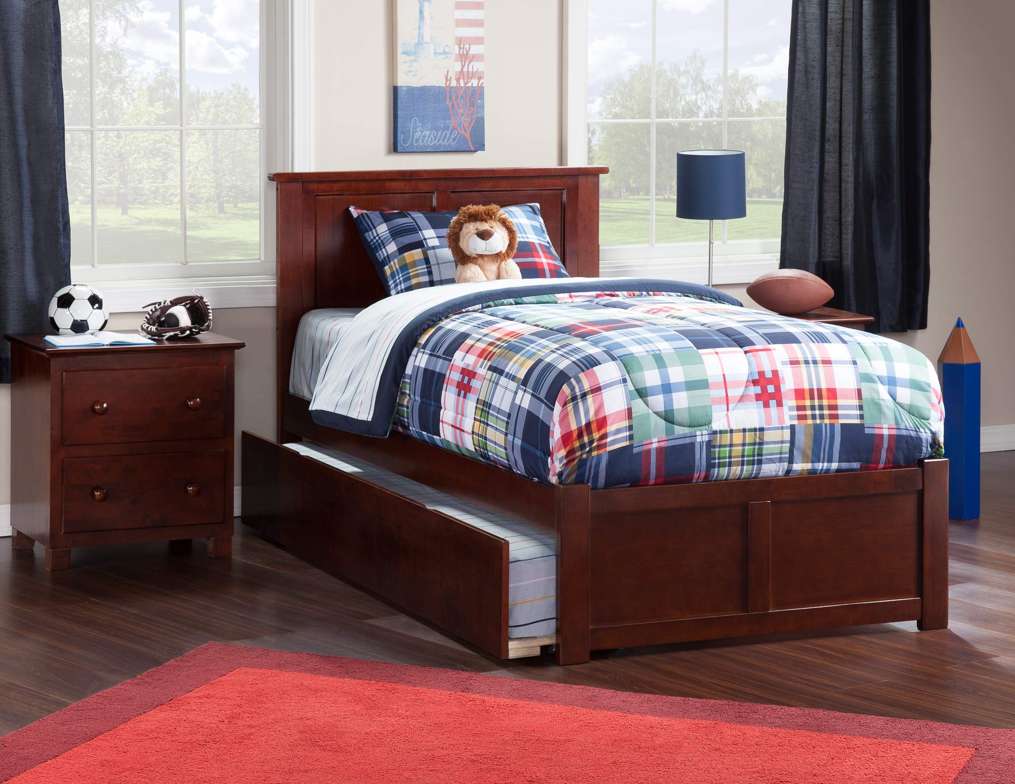 Madison Twin XL Solid Wood Platform Bed with Footboard & Twin XL Trundle in Walnut