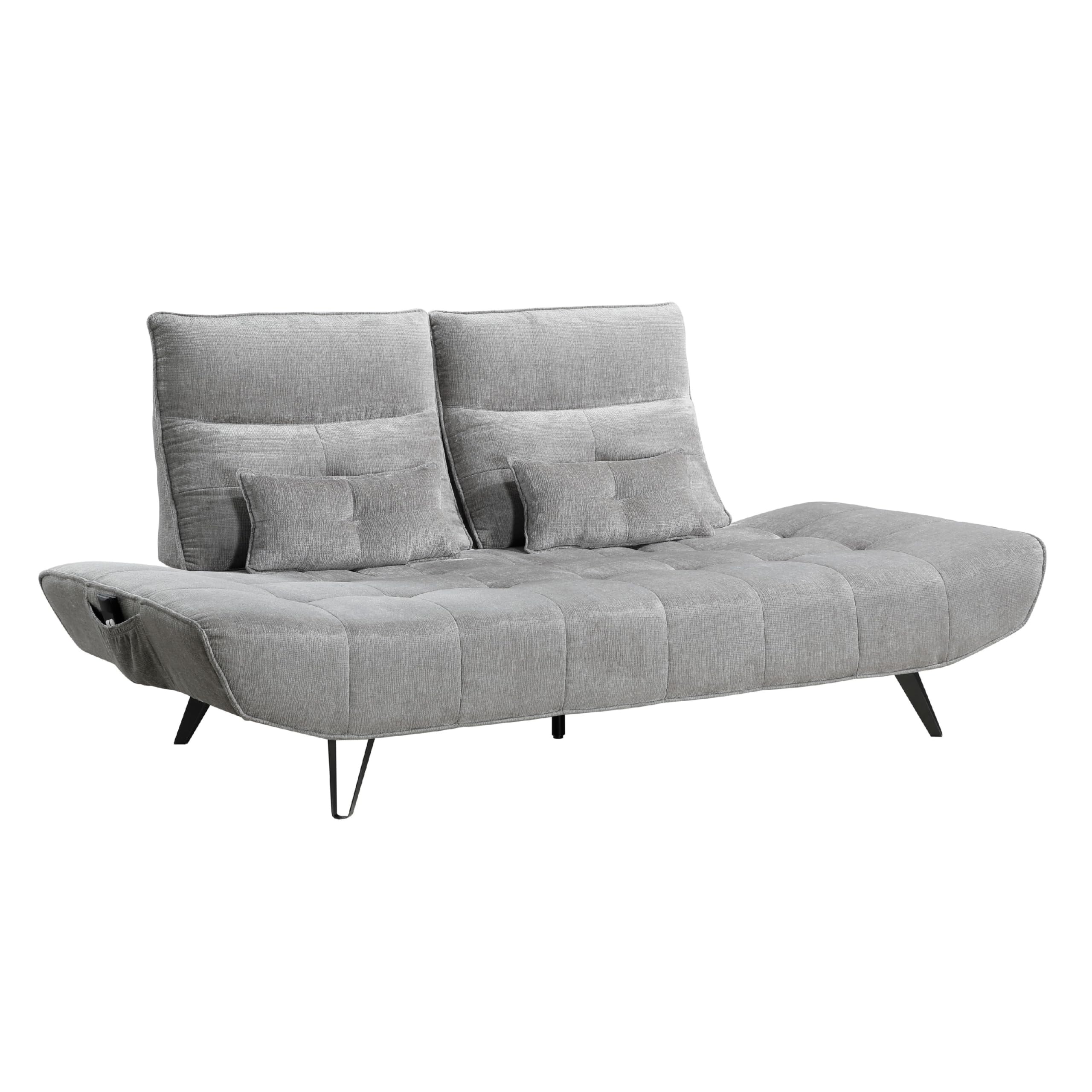 Kyan Adjustable Depth Power Reclining Sofa, 2 Pillows, Gray Chenille