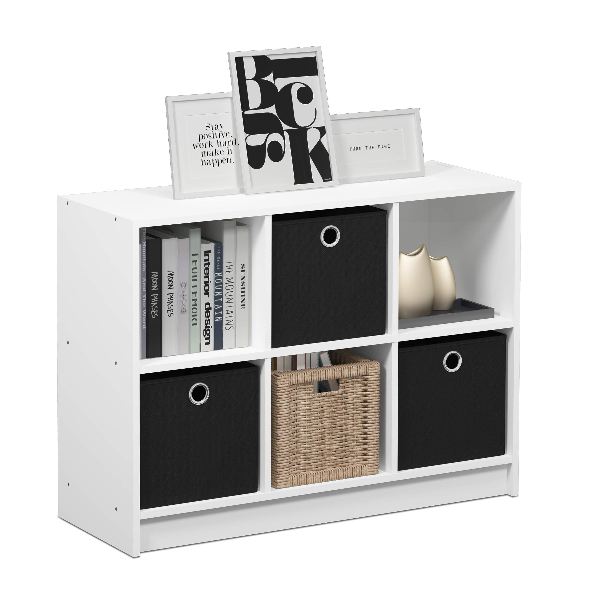Furinno 99940 Basic 3x2 Bookcase Storage w/Bins, White/Black