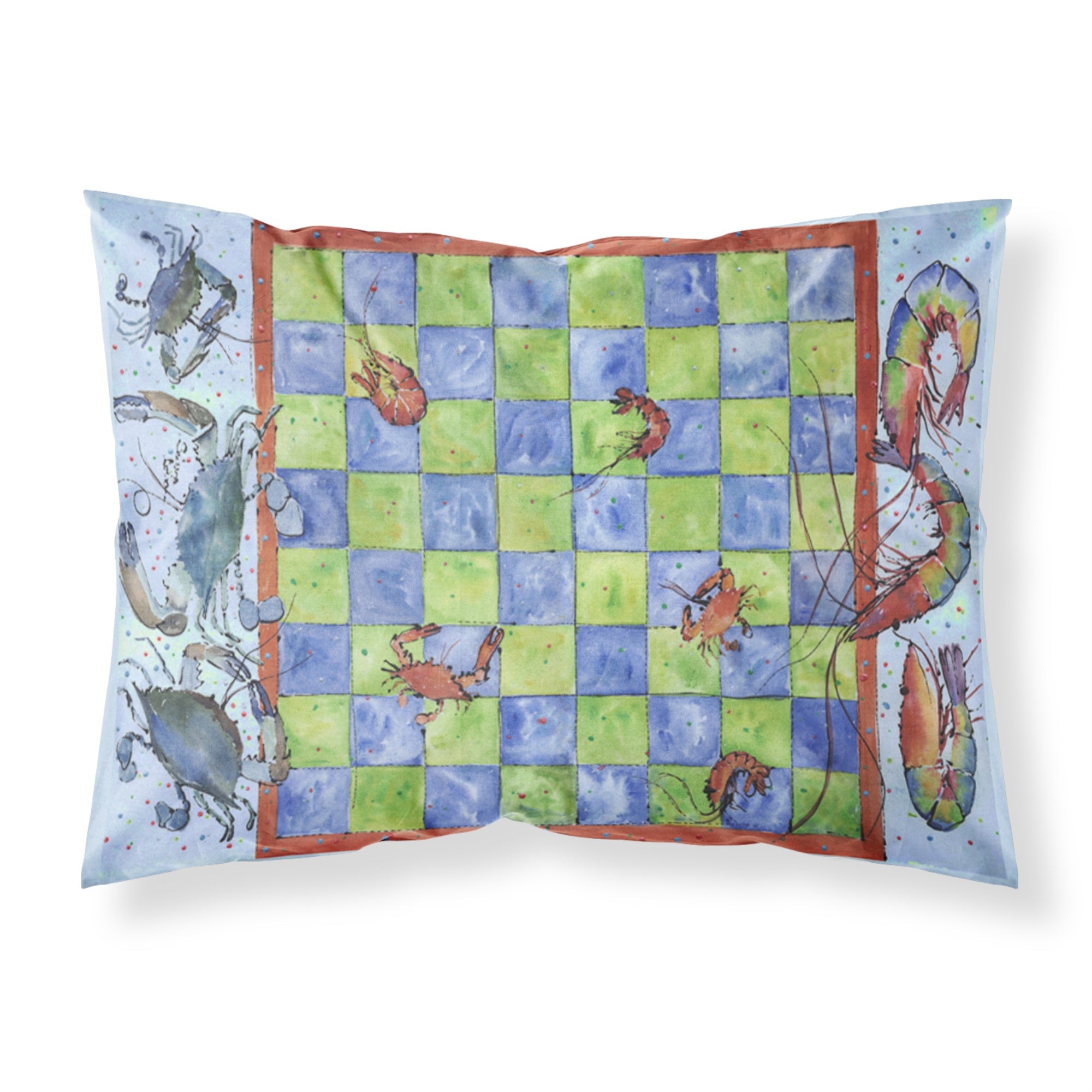 Caroline'S Treasures 8196Pillowcase Crab And Shrimp Checkerboard Moisture Wicking Fabric Standard Pillowcase, Large, Multicolo