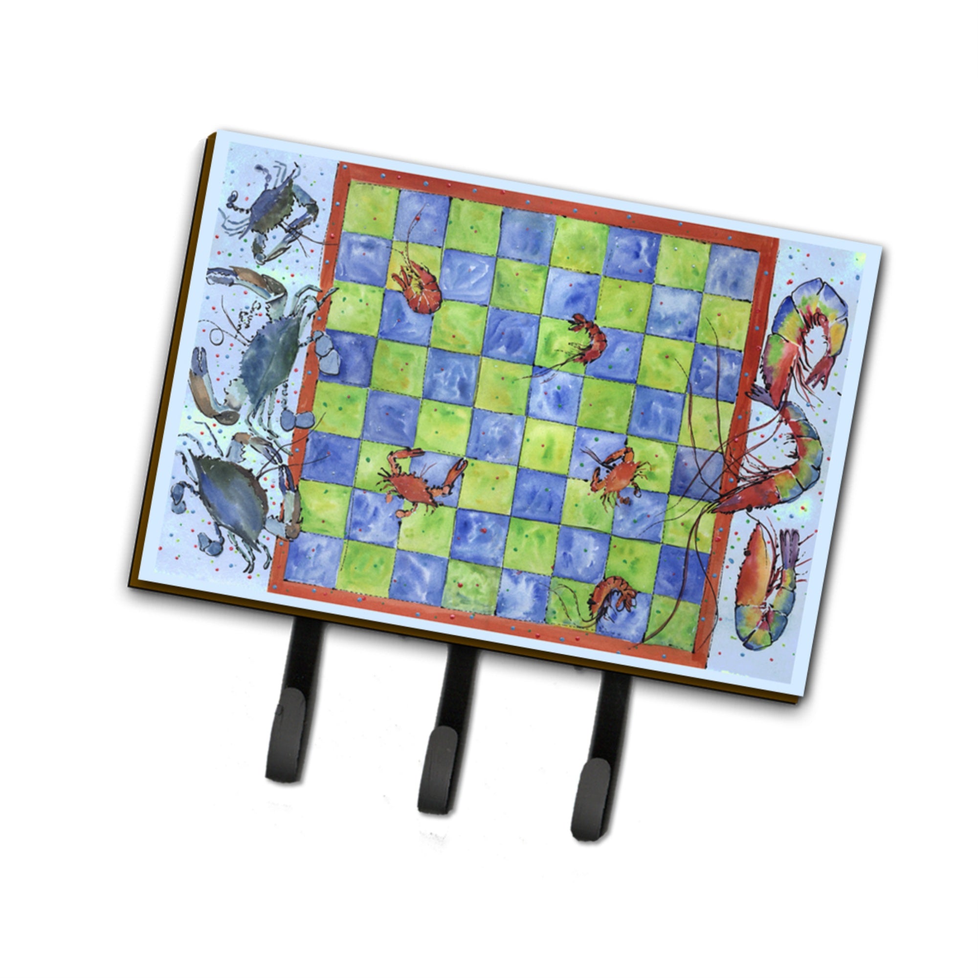 Caroline'S Treasures 8196Th68 Crab And Shrimp Checkerboard Leash Or Key Holder, Large, Multicolor