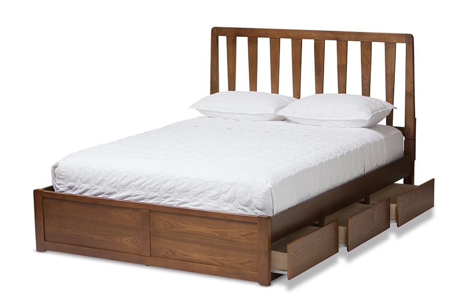 Baxton Studio Raurey Modern And Contemporary Walnut Finished Queen Size Storage Platform Bed