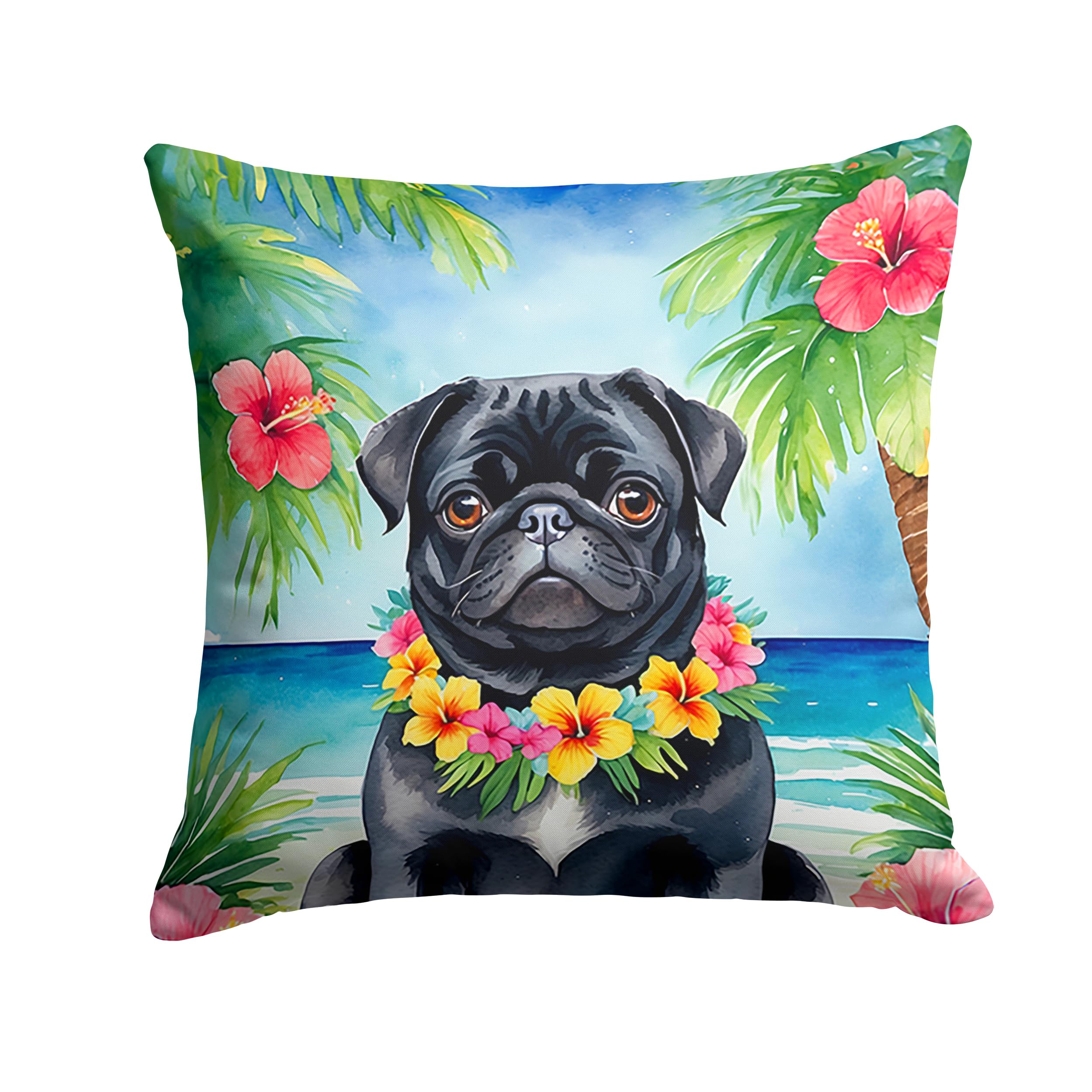 Carolines Treasures Luau Party Decorative Throw Pillow, 14Hx14W, Pug 6502