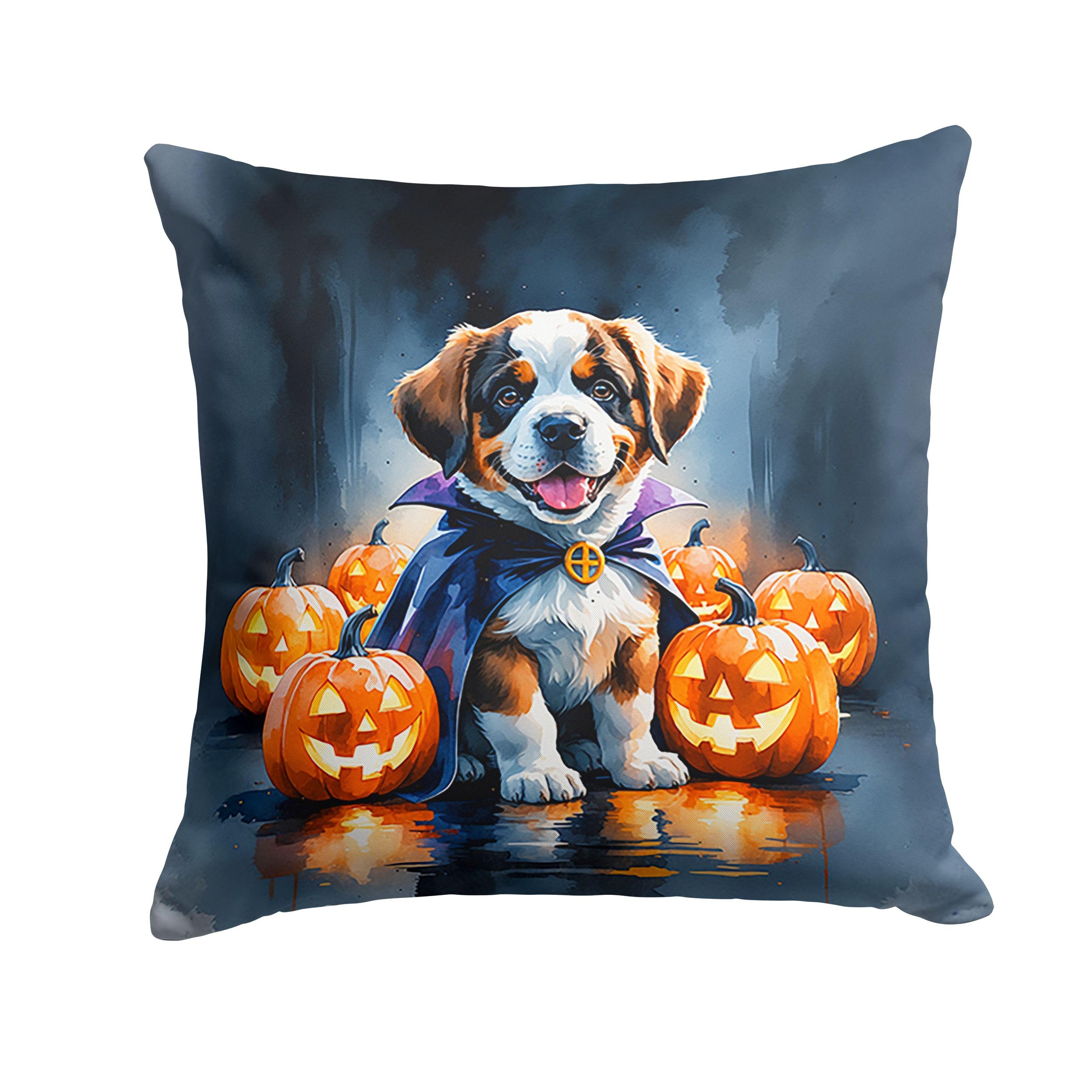 Carolines Treasures Saint Bernard Puppy Halloween Throw Pillow Machine Washable, Indoor Outdoor Decorative Pillow for Couch, Bed or Patio, 14Hx14W