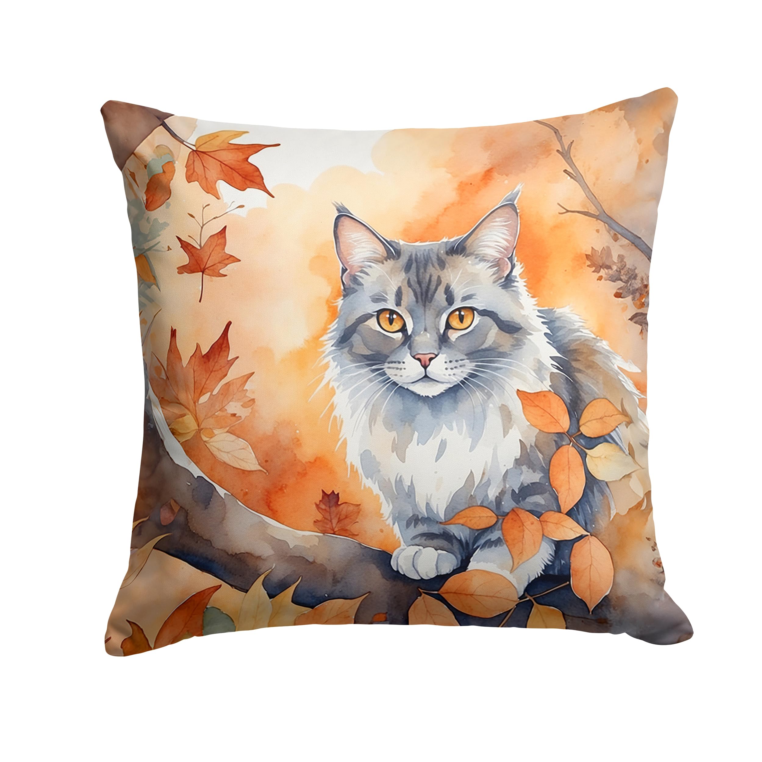 Carolines Treasures Australian Mist Cat in Fall Leaves Throw Pillow Machine Washable, Indoor Outdoor Decorative Pillow for Couch, Bed or Patio, 14Hx14W