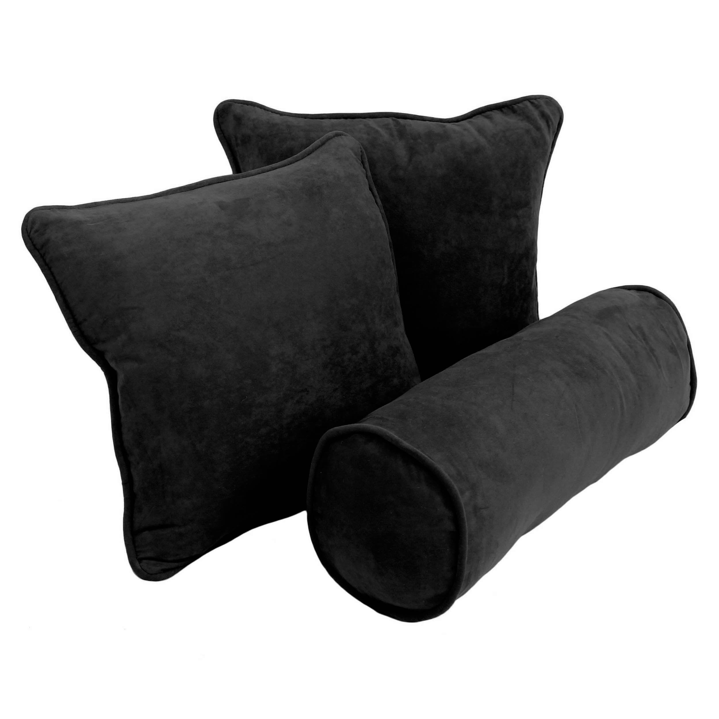 Double-corded Solid Microsuede Throw Pillows with Inserts (Set of 3) - Black