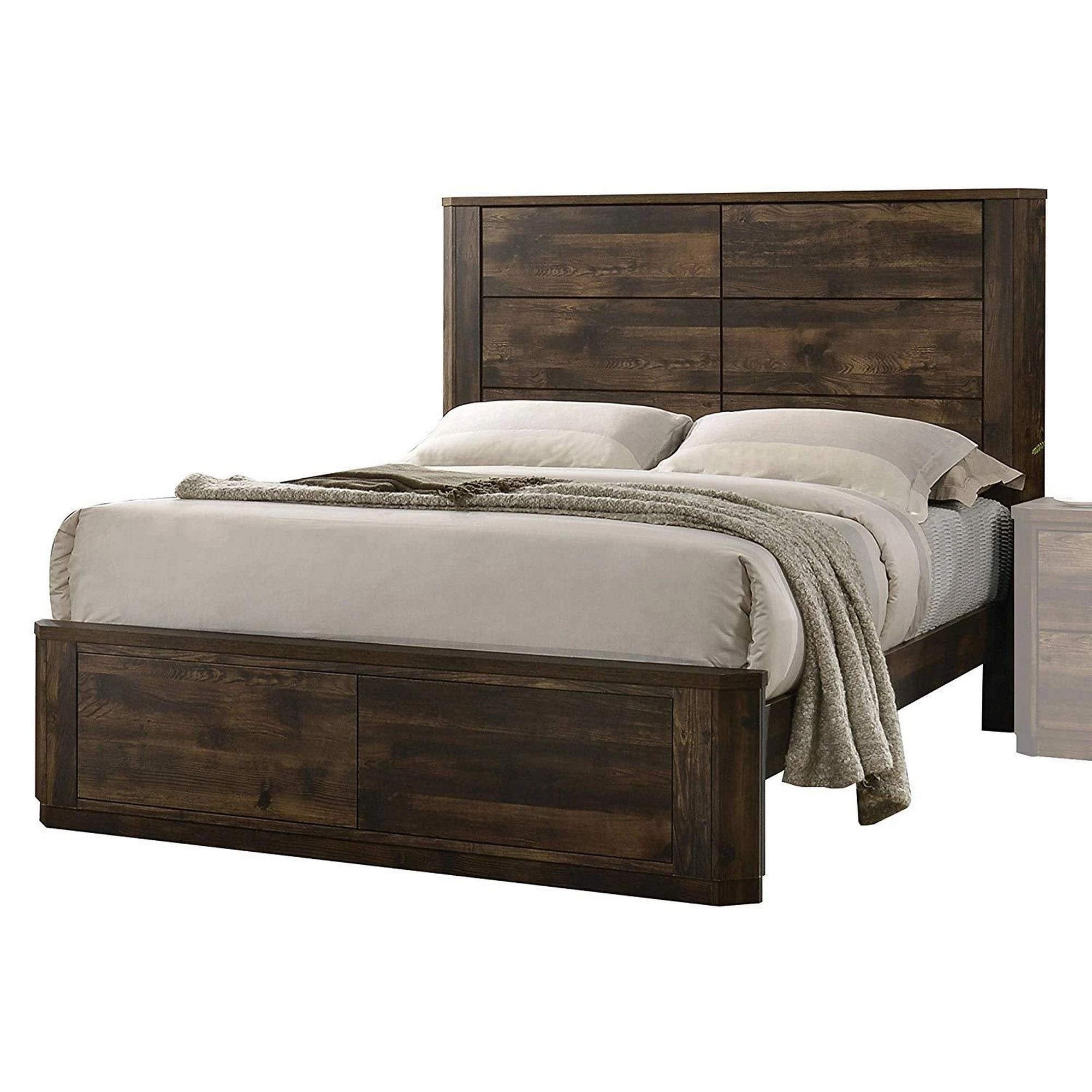 Transitional Style Wooden Eastern King Bed with Paneled Headboard,Brown