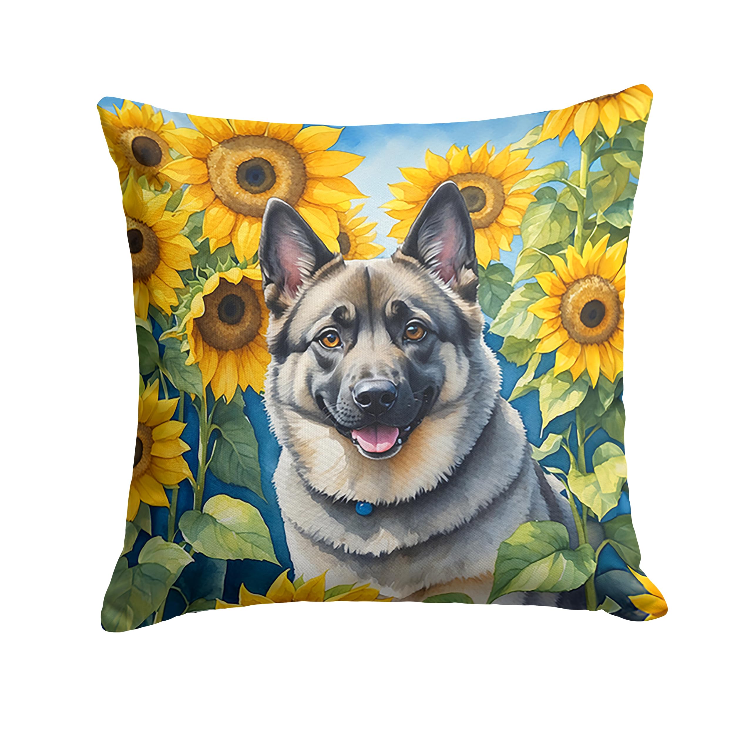 Carolines Treasures in Sunflowers Throw Pillow, 18Hx18W, Norwegian Elkhound 6126